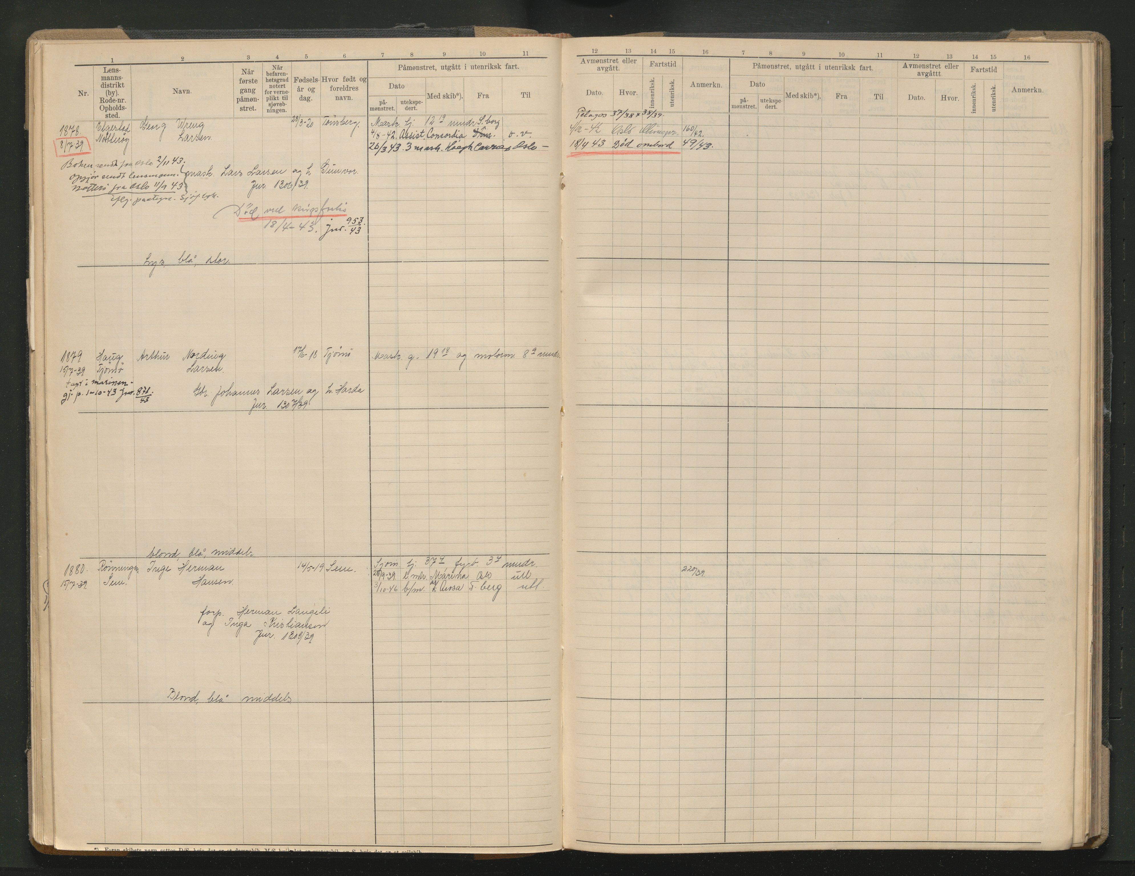 Tønsberg innrulleringskontor, AV/SAKO-A-786/F/Fe/L0006: Maskinist- og fyrbøterrulle Patent nr. 1735-1999, 101-321, 1937-1948