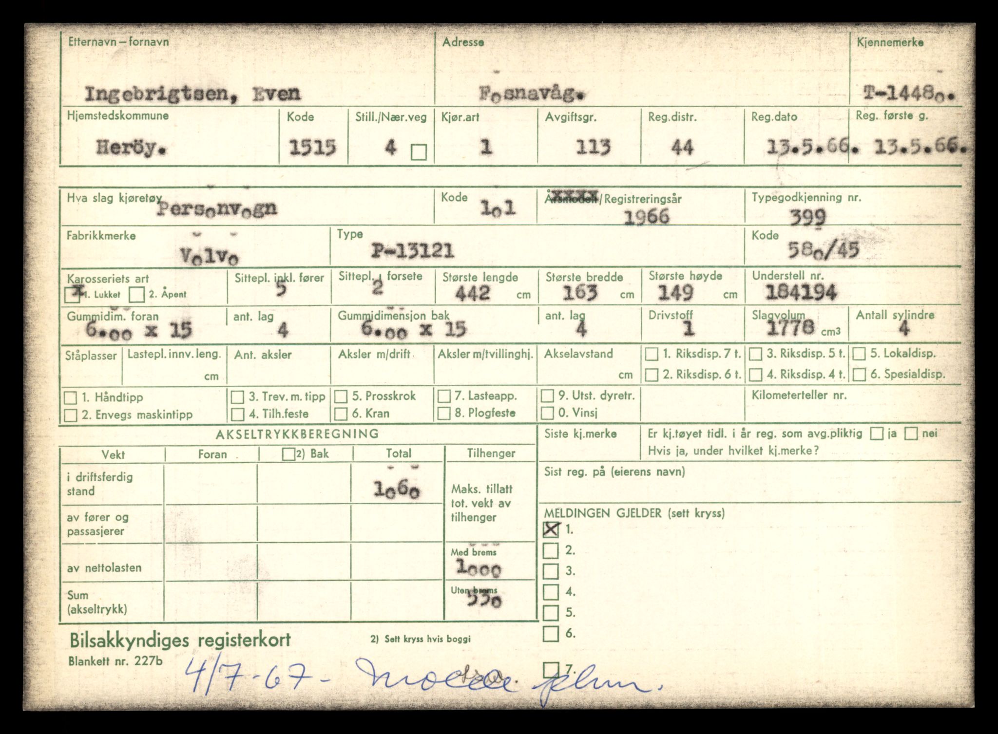 Møre og Romsdal vegkontor - Ålesund trafikkstasjon, AV/SAT-A-4099/F/Fe/L0046: Registreringskort for kjøretøy T 14445 - T 14579, 1927-1998