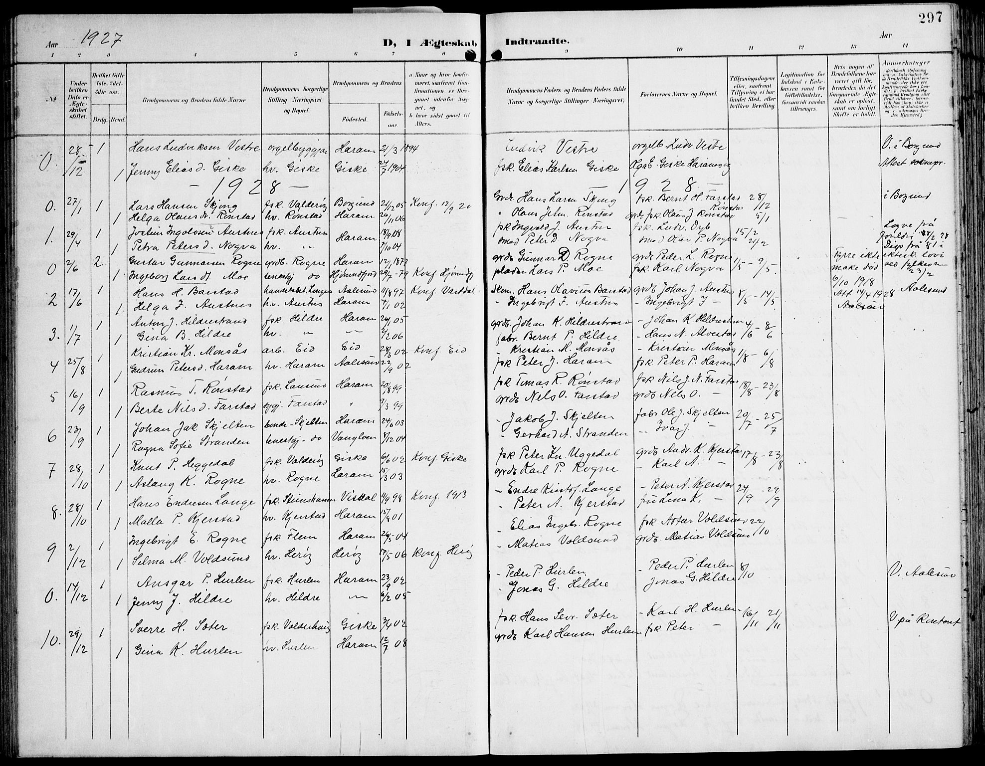 Ministerialprotokoller, klokkerbøker og fødselsregistre - Møre og Romsdal, AV/SAT-A-1454/536/L0511: Klokkerbok nr. 536C06, 1899-1944, s. 297