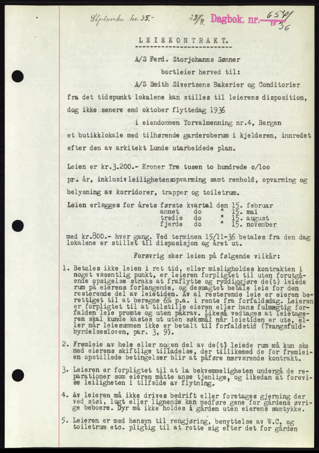 Byfogd og Byskriver i Bergen, SAB/A-3401/03/03Bd/L0001: Pantebok nr. B1-25, 1936-1945, Dagboknr: 6541/1936