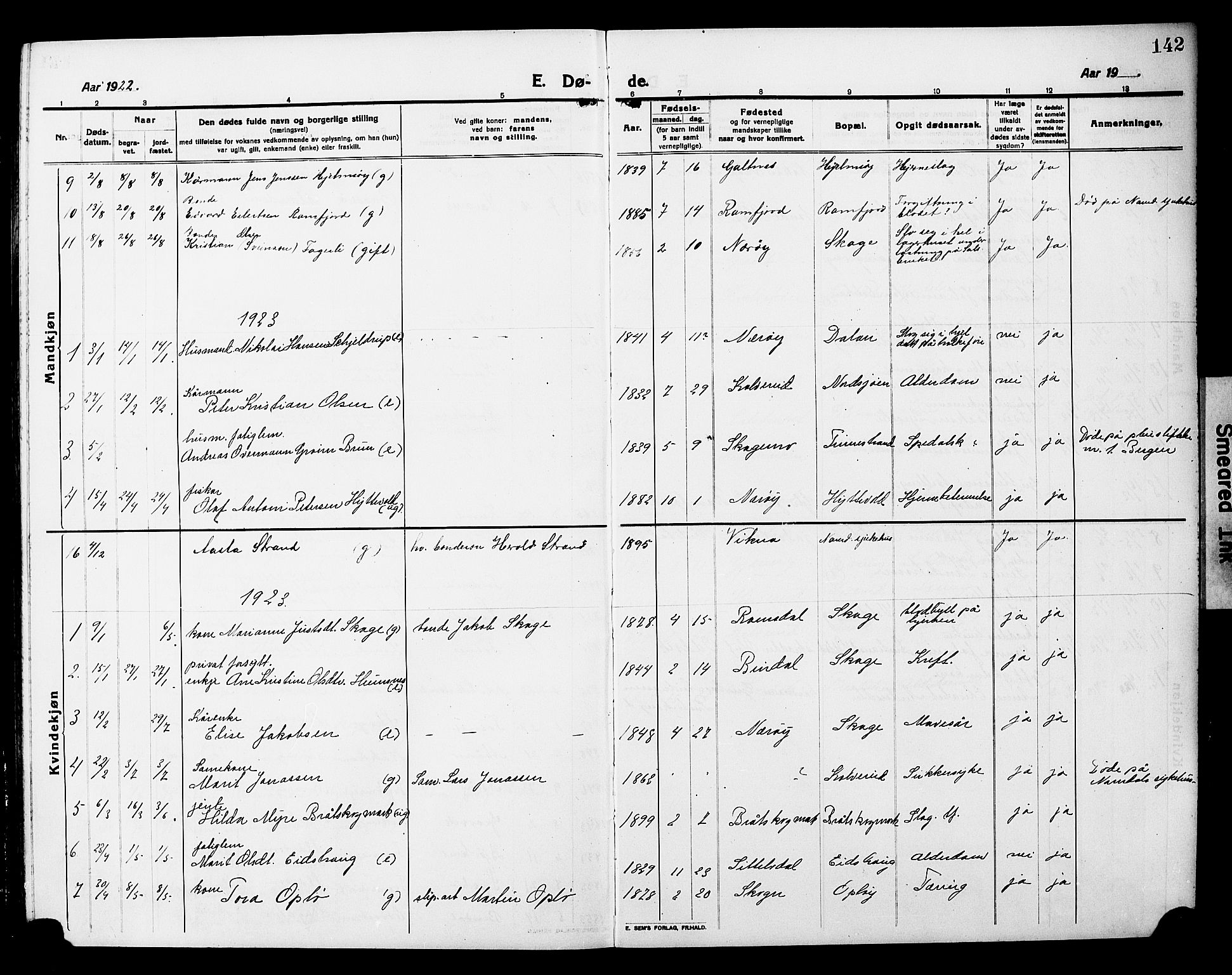 Ministerialprotokoller, klokkerbøker og fødselsregistre - Nord-Trøndelag, SAT/A-1458/780/L0653: Klokkerbok nr. 780C05, 1911-1927, s. 142