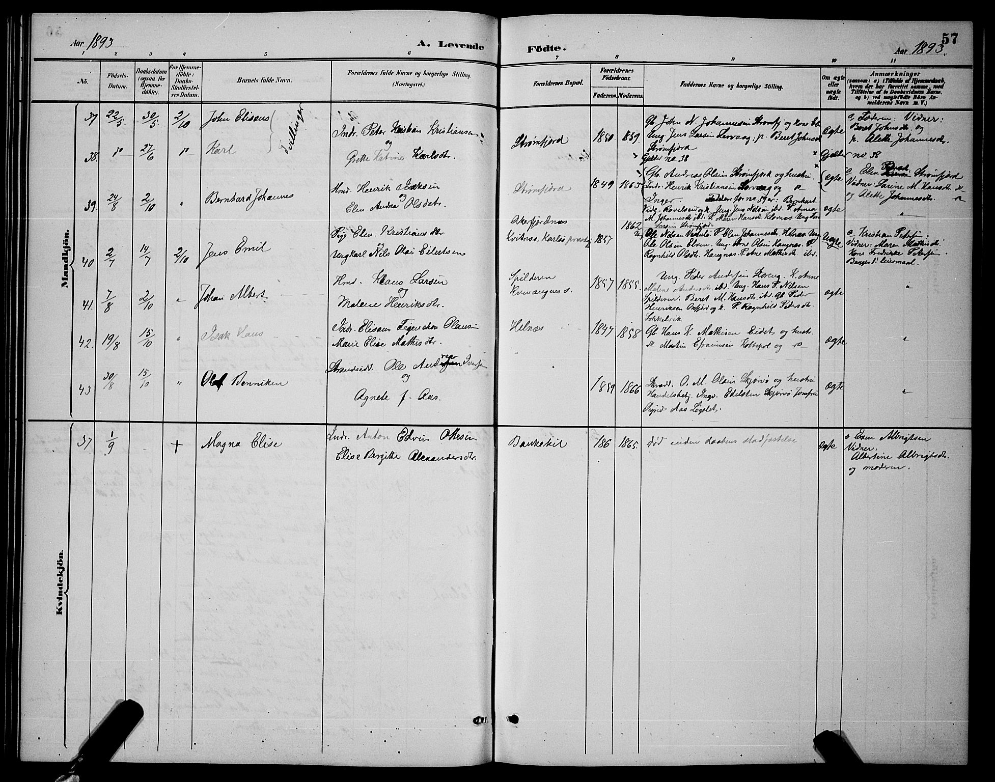 Skjervøy sokneprestkontor, AV/SATØ-S-1300/H/Ha/Hab/L0007klokker: Klokkerbok nr. 7, 1889-1899, s. 57