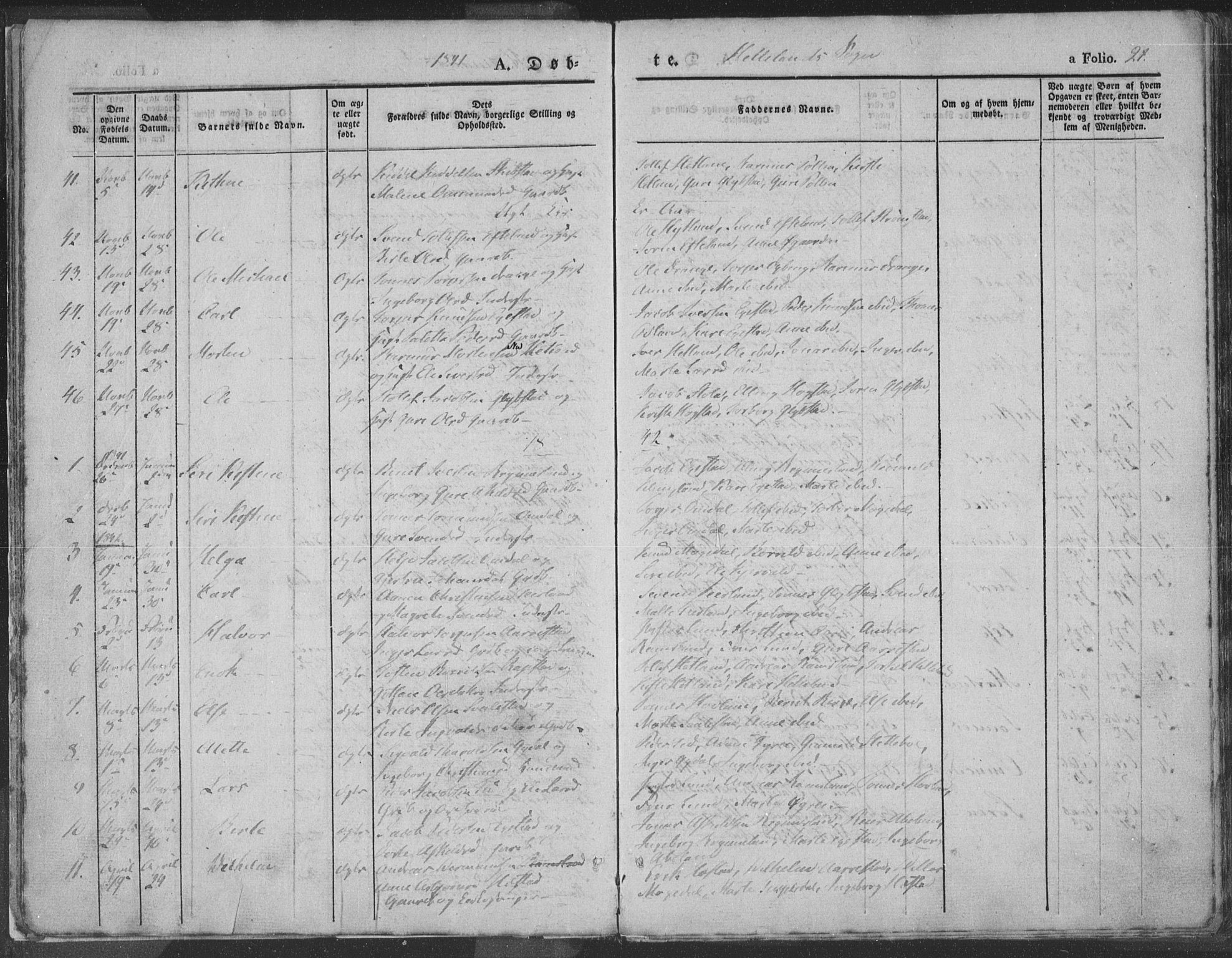 Helleland sokneprestkontor, SAST/A-101810: Ministerialbok nr. A 6.1, 1834-1863, s. 21