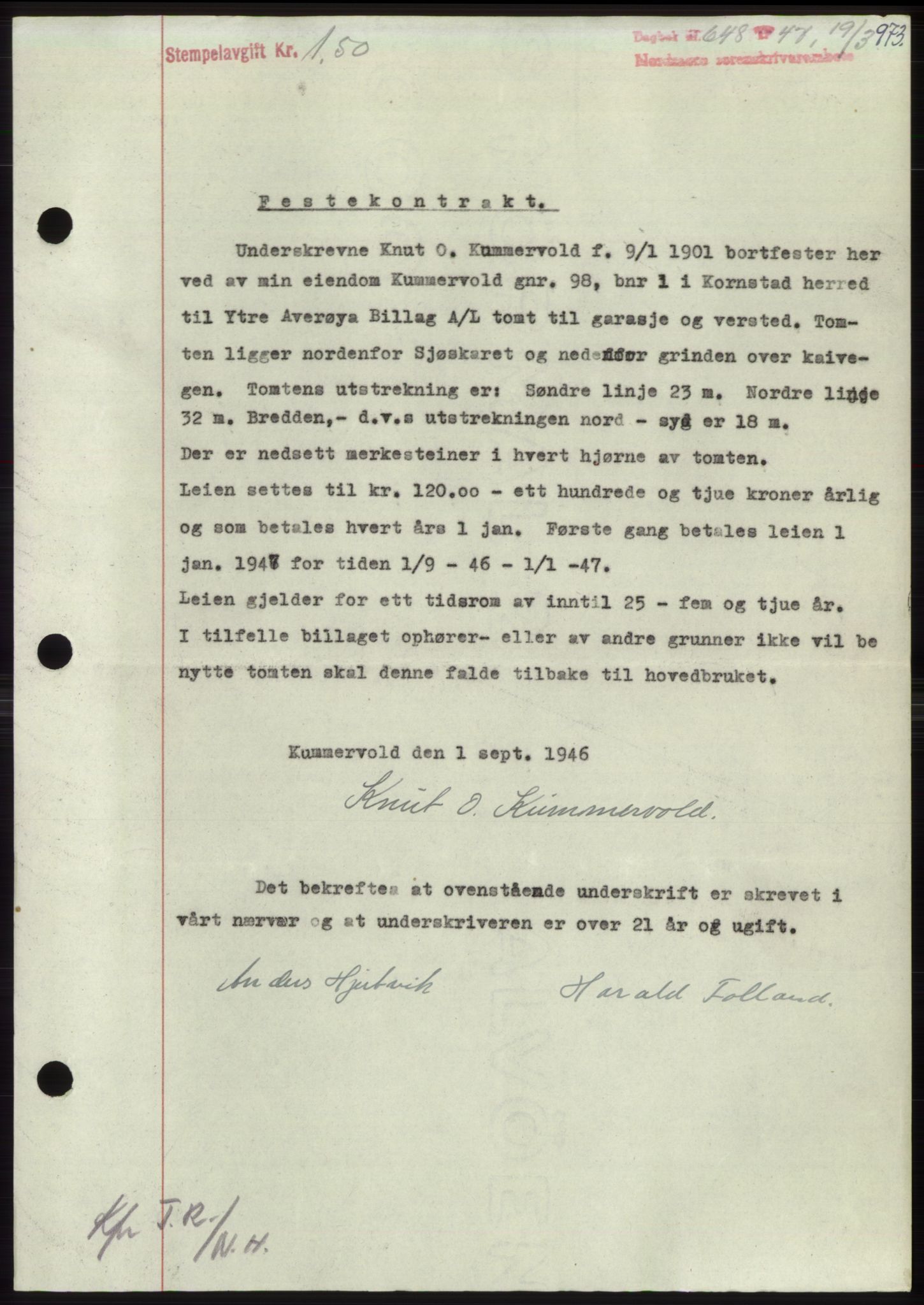 Nordmøre sorenskriveri, SAT/A-4132/1/2/2Ca: Pantebok nr. B95, 1946-1947, Dagboknr: 648/1947