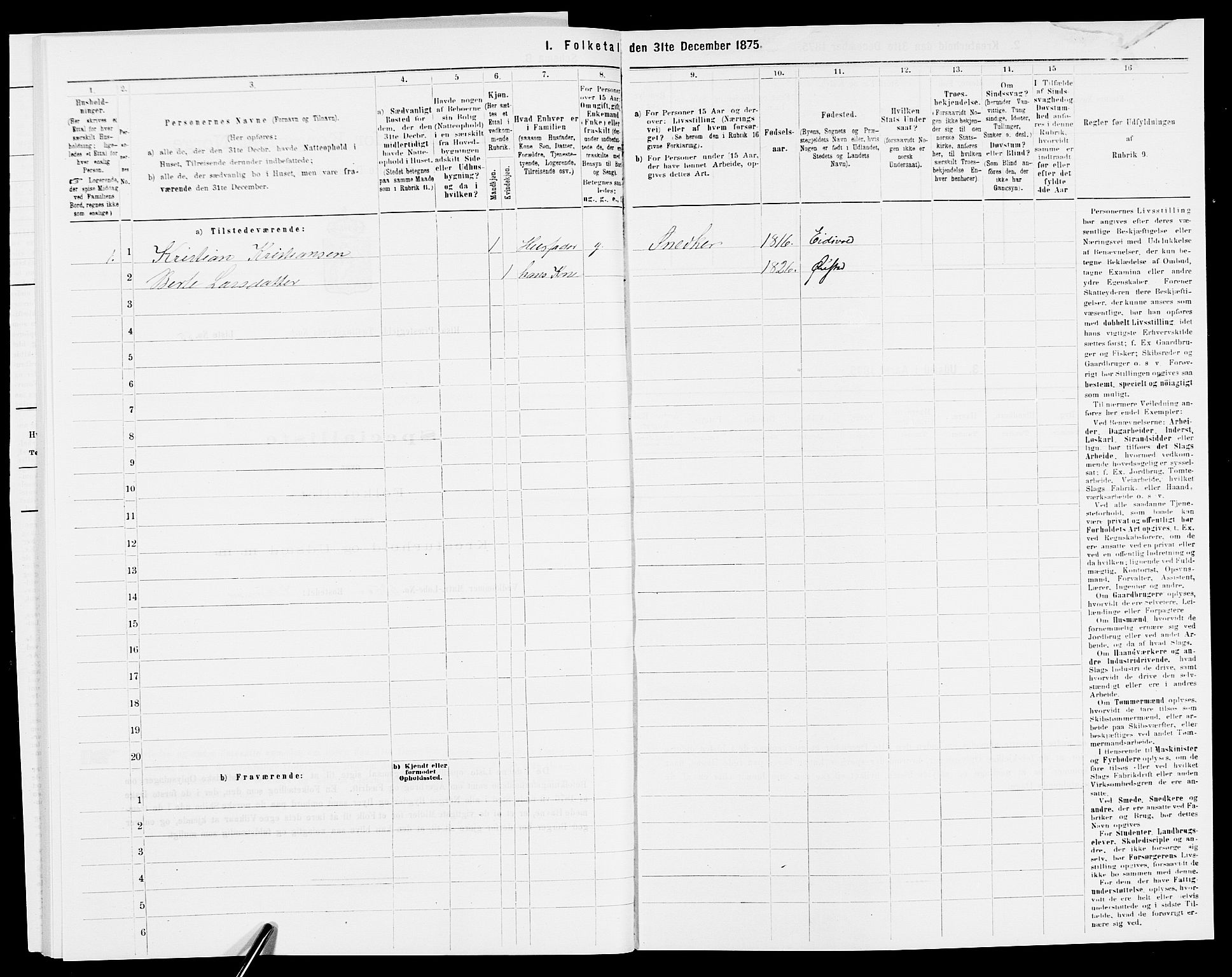 SAK, Folketelling 1875 for 0922P Hisøy prestegjeld, 1875, s. 155