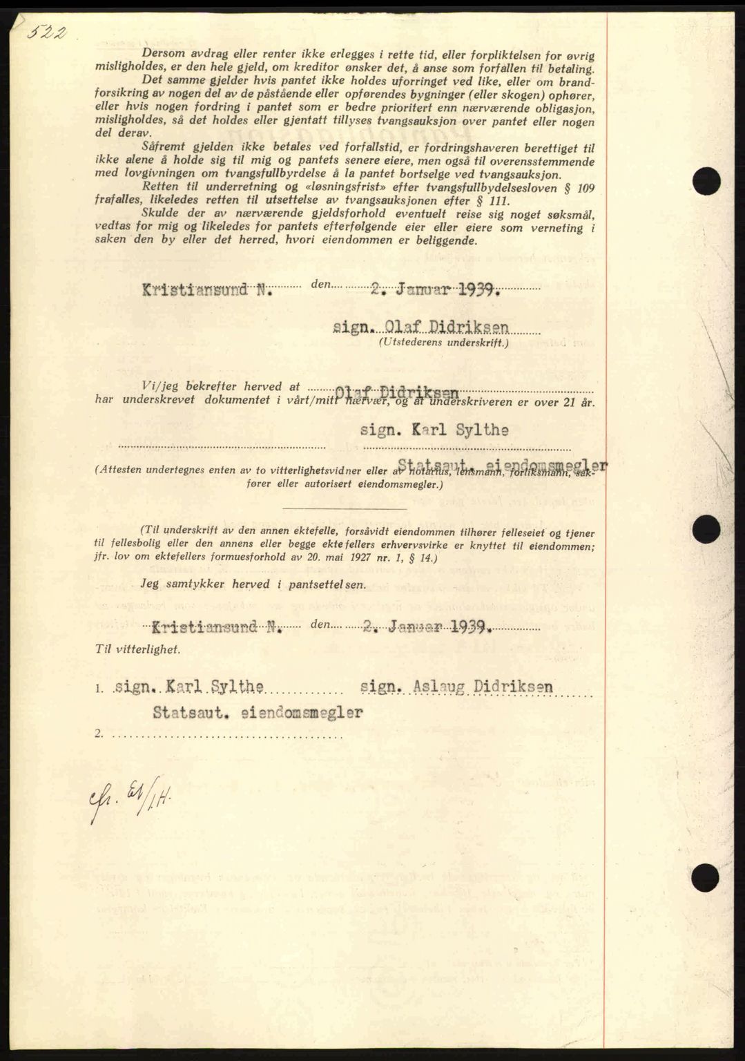 Nordmøre sorenskriveri, SAT/A-4132/1/2/2Ca: Pantebok nr. B84, 1938-1939, Dagboknr: 52/1939