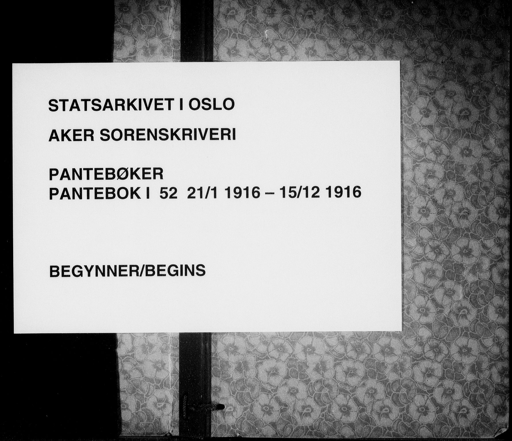 Aker sorenskriveri, SAO/A-10895/G/Gb/Gba/L0052: Pantebok nr. I 52, 1916-1916