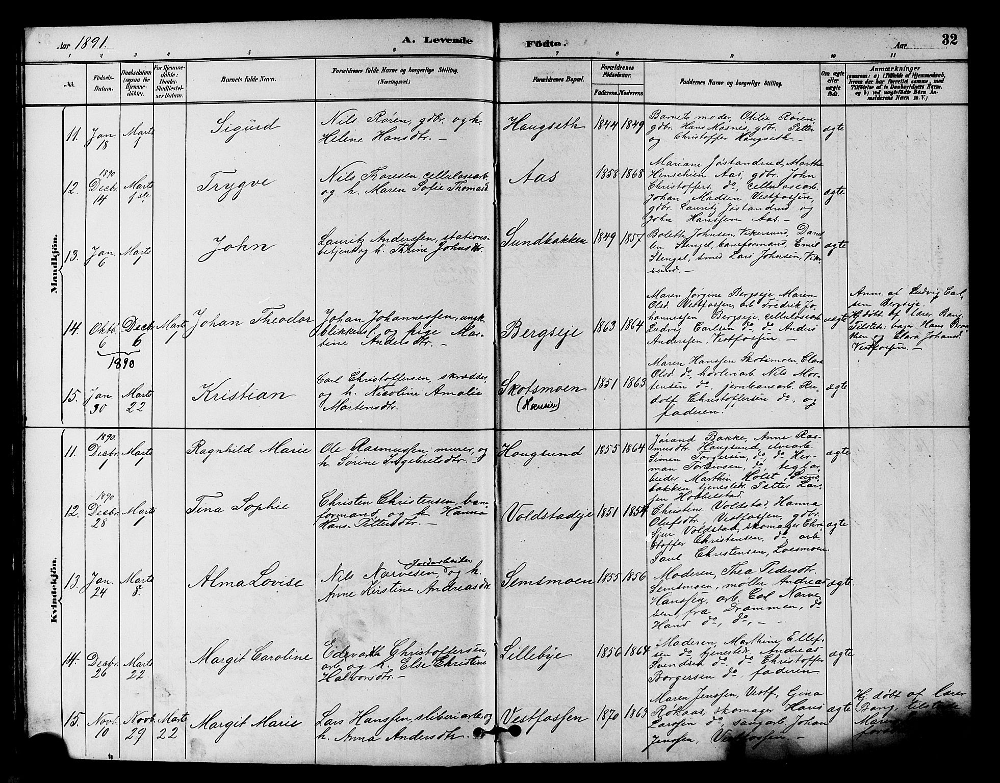 Eiker kirkebøker, AV/SAKO-A-4/F/Fb/L0002: Ministerialbok nr. II 2, 1889-1896, s. 32