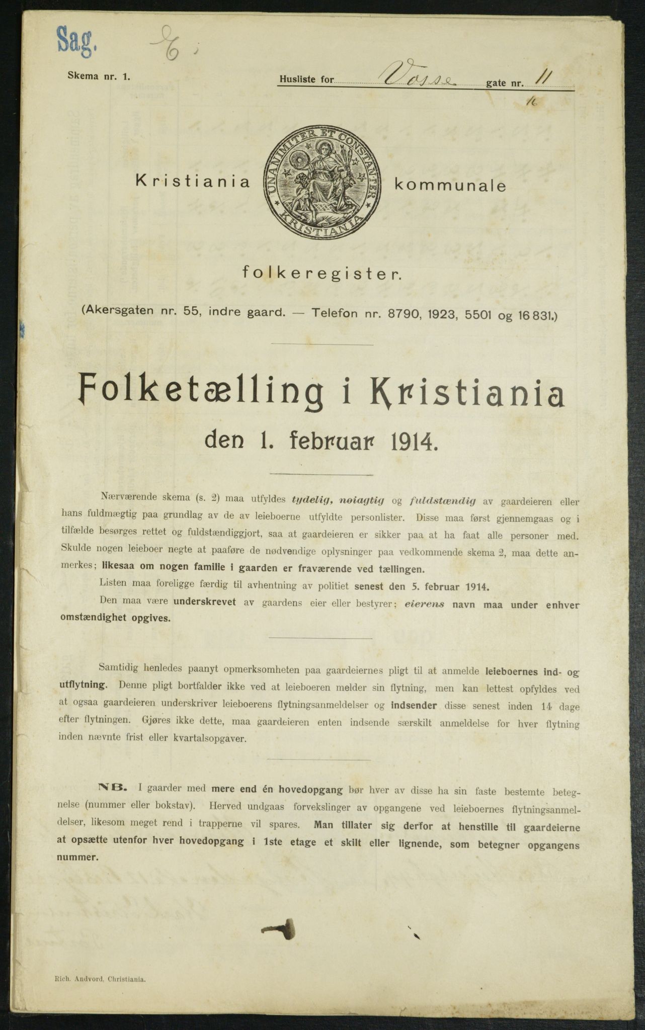 OBA, Kommunal folketelling 1.2.1914 for Kristiania, 1914, s. 126460