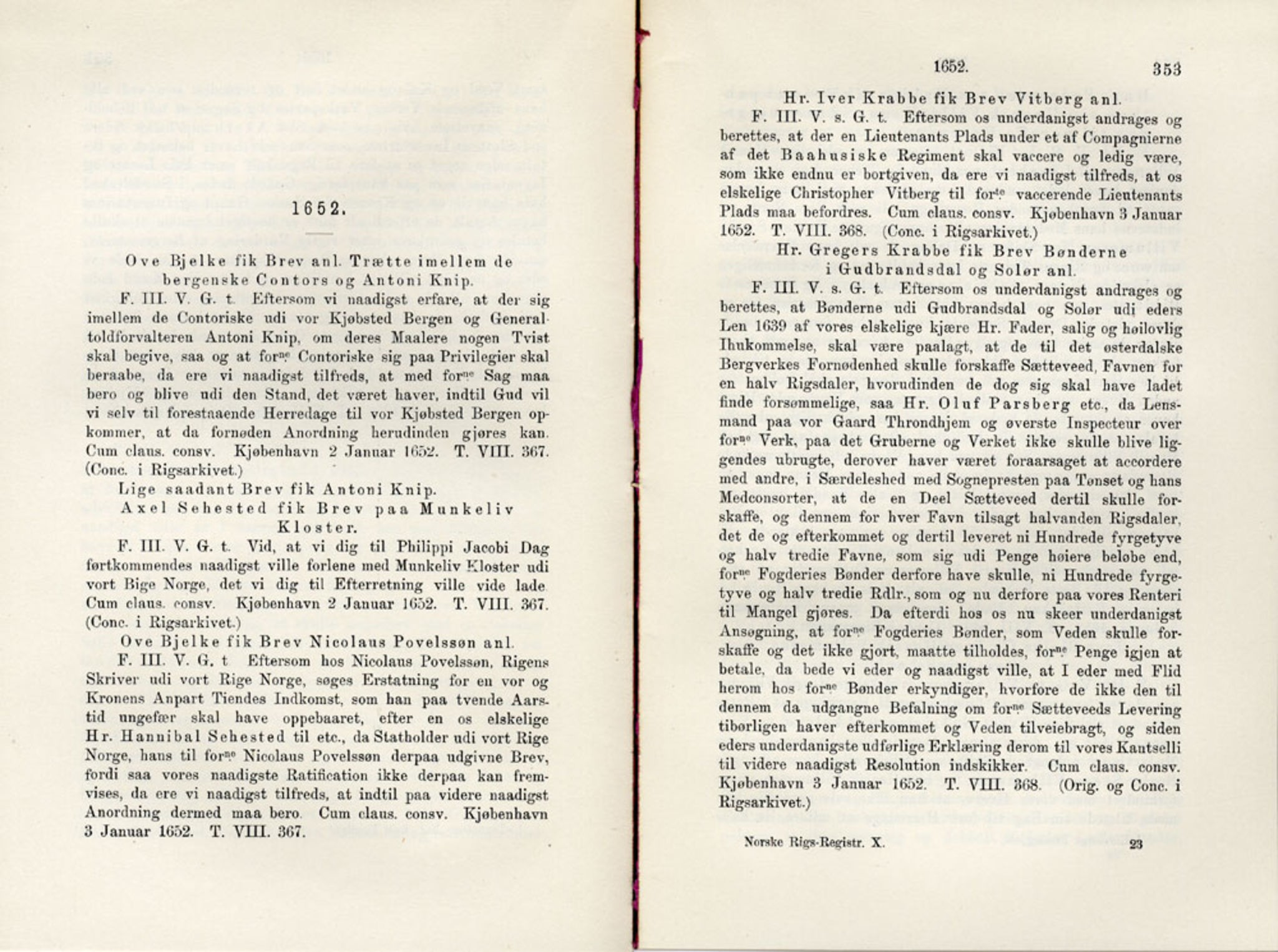 Publikasjoner utgitt av Det Norske Historiske Kildeskriftfond, PUBL/-/-/-: Norske Rigs-Registranter, bind 10, 1650-1653, s. 352-353