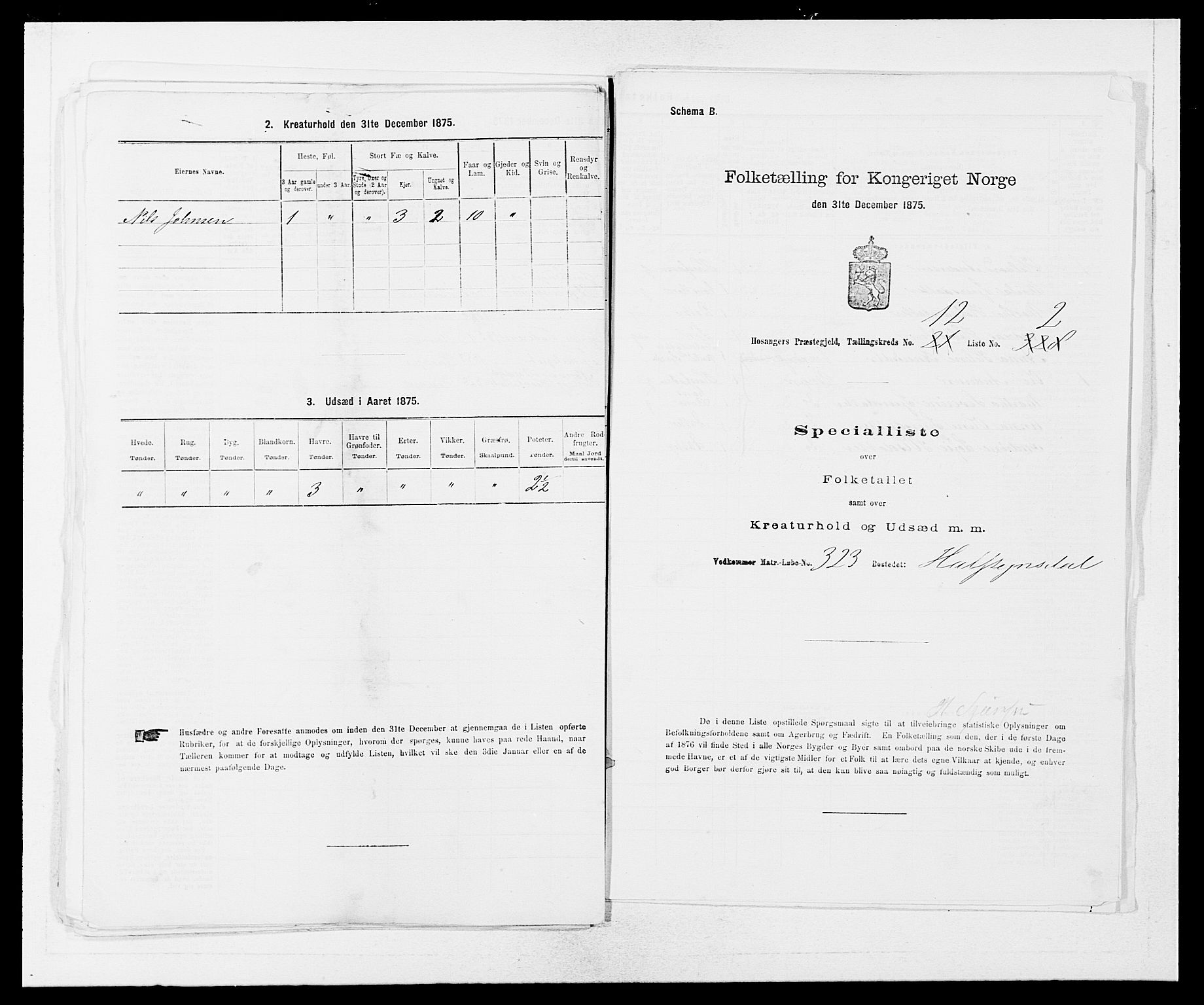 SAB, Folketelling 1875 for 1253P Hosanger prestegjeld, 1875, s. 901