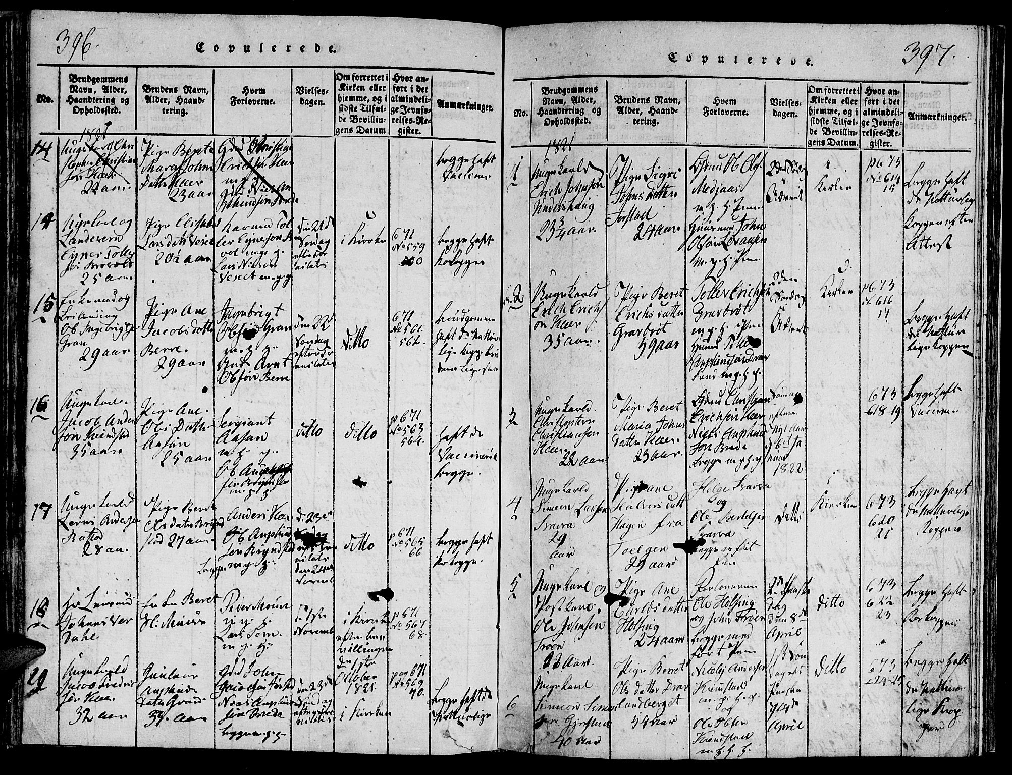 Ministerialprotokoller, klokkerbøker og fødselsregistre - Nord-Trøndelag, AV/SAT-A-1458/749/L0479: Klokkerbok nr. 749C01, 1817-1829, s. 396-397