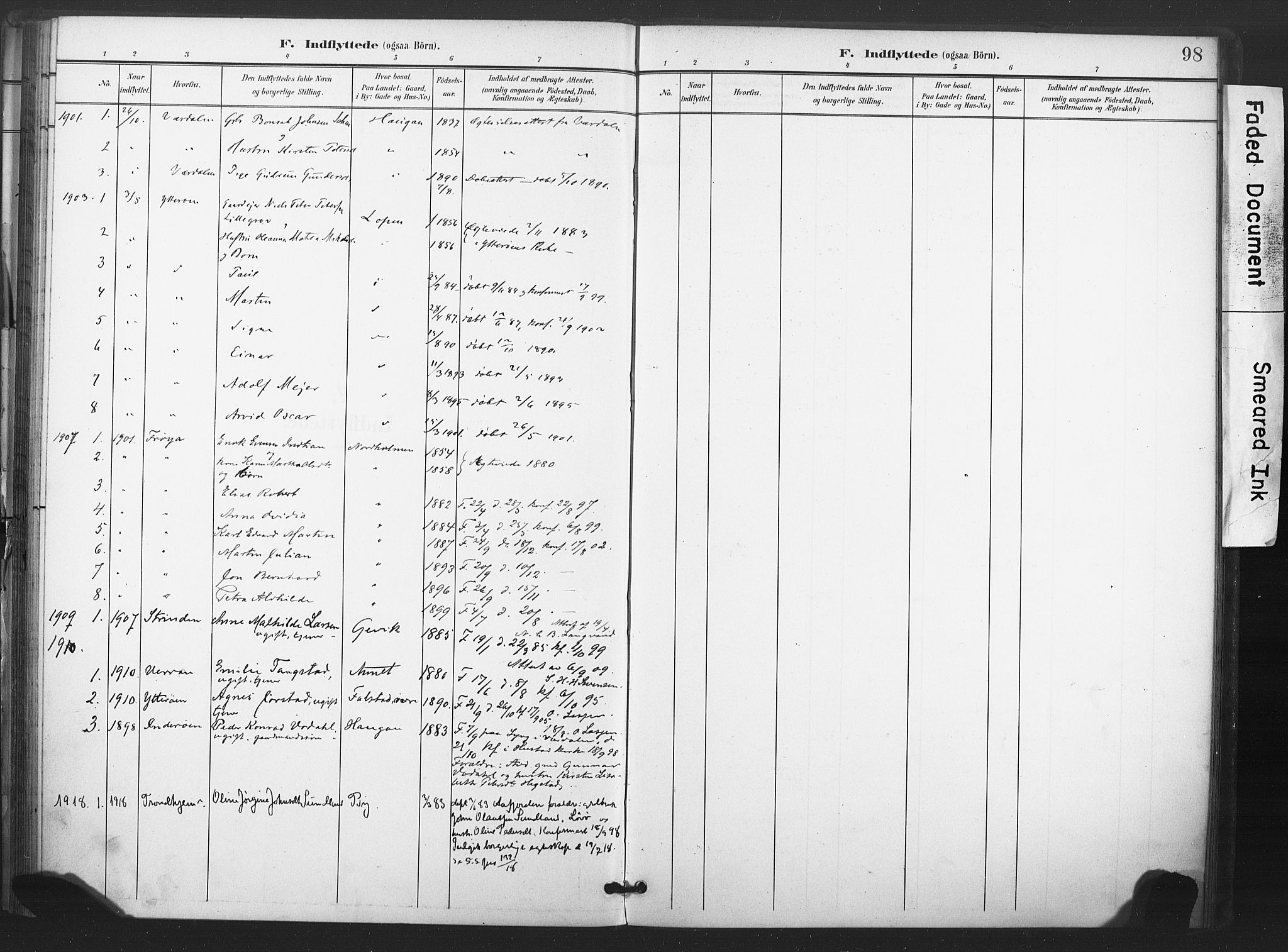 Ministerialprotokoller, klokkerbøker og fødselsregistre - Nord-Trøndelag, SAT/A-1458/719/L0179: Ministerialbok nr. 719A02, 1901-1923, s. 98