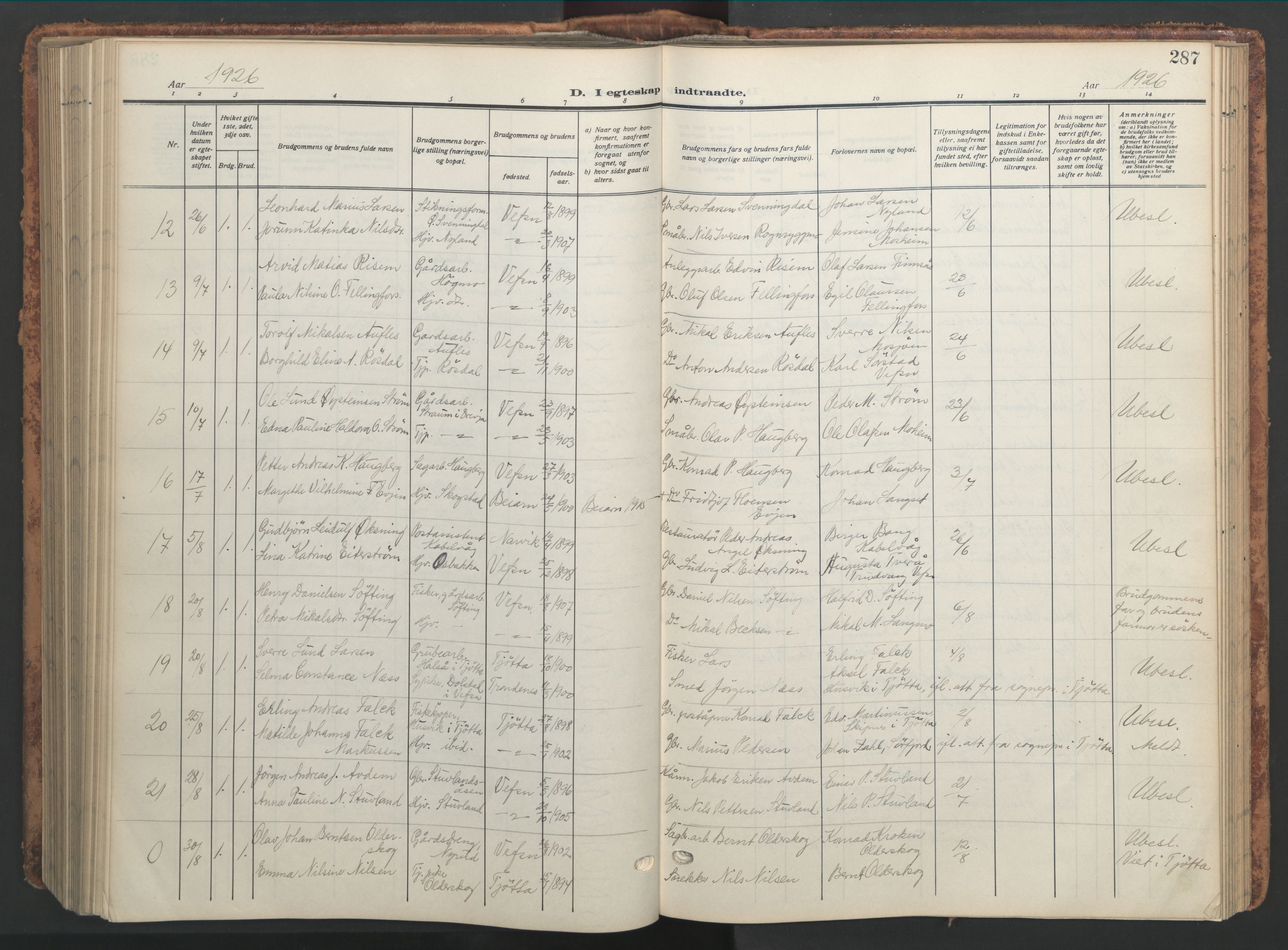 Ministerialprotokoller, klokkerbøker og fødselsregistre - Nordland, AV/SAT-A-1459/820/L0302: Klokkerbok nr. 820C04, 1917-1948, s. 287