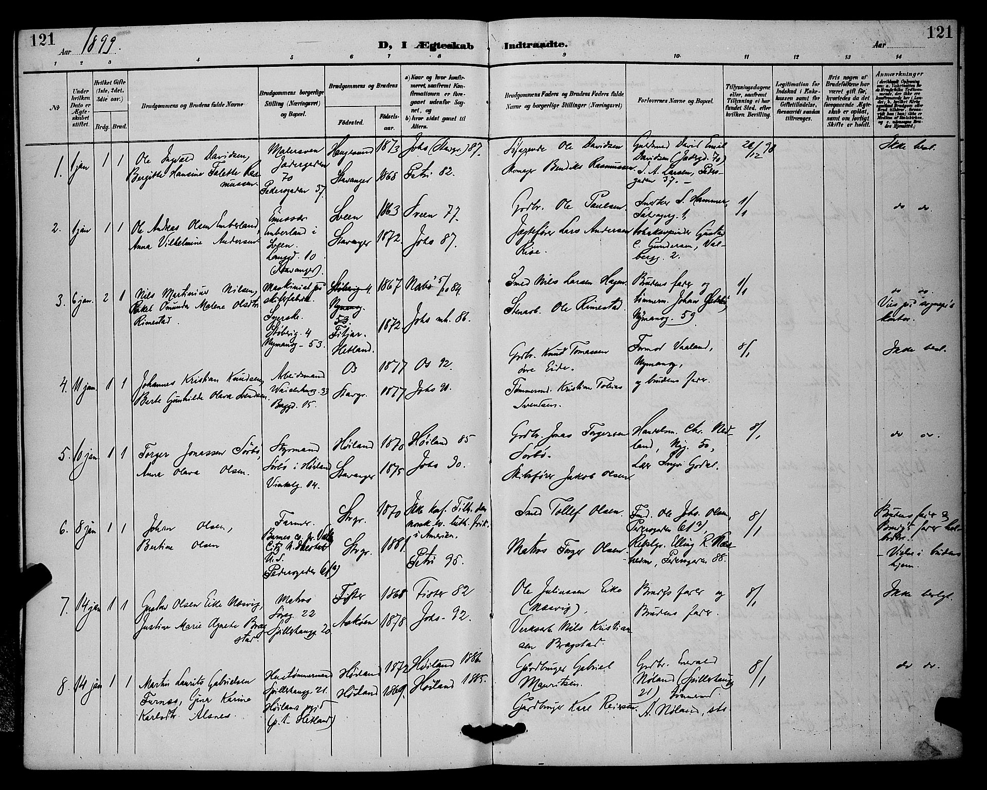 St. Johannes sokneprestkontor, AV/SAST-A-101814/001/30/30BB/L0002: Klokkerbok nr. B 2, 1888-1901, s. 121