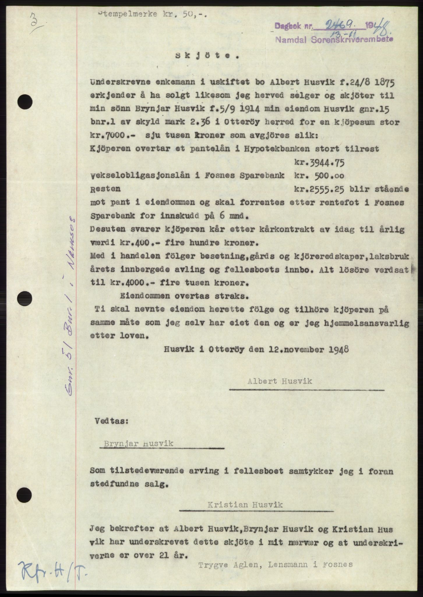 Namdal sorenskriveri, SAT/A-4133/1/2/2C: Pantebok nr. -, 1948-1948, Dagboknr: 2469/1948