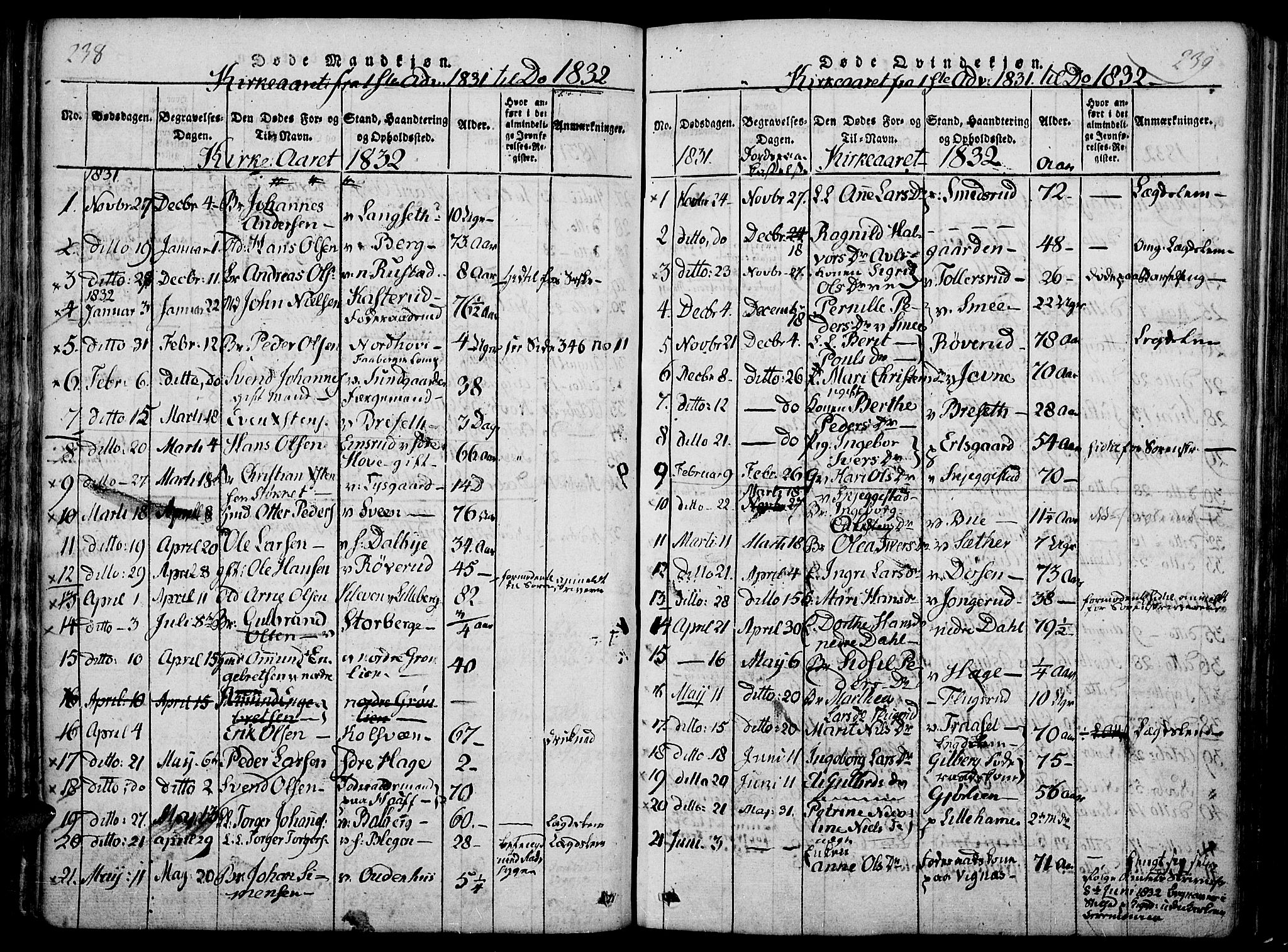 Fåberg prestekontor, AV/SAH-PREST-086/H/Ha/Haa/L0003: Ministerialbok nr. 3, 1818-1833, s. 238-239
