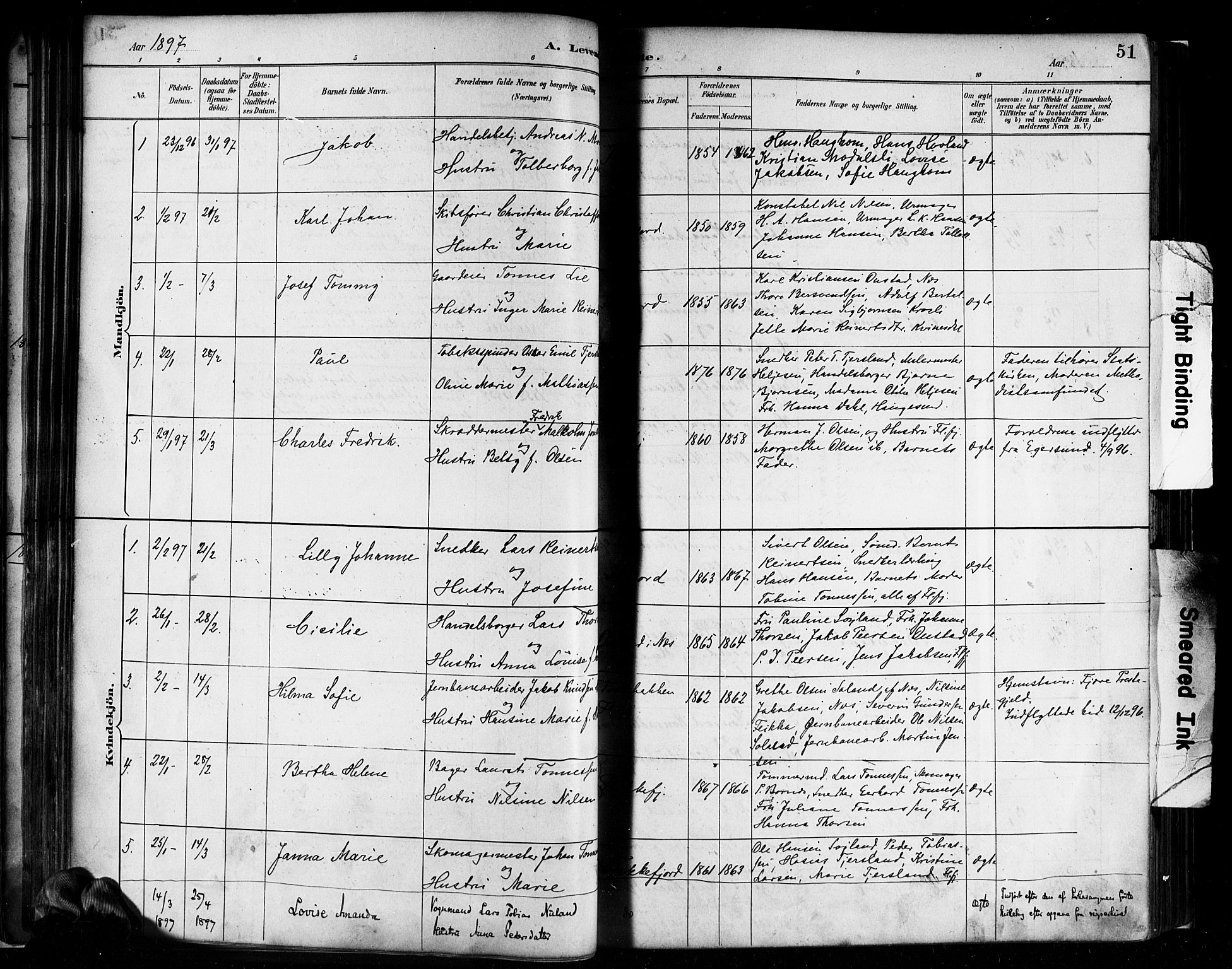 Flekkefjord sokneprestkontor, AV/SAK-1111-0012/F/Fa/Faa/L0001: Ministerialbok nr. A 1, 1885-1900, s. 51