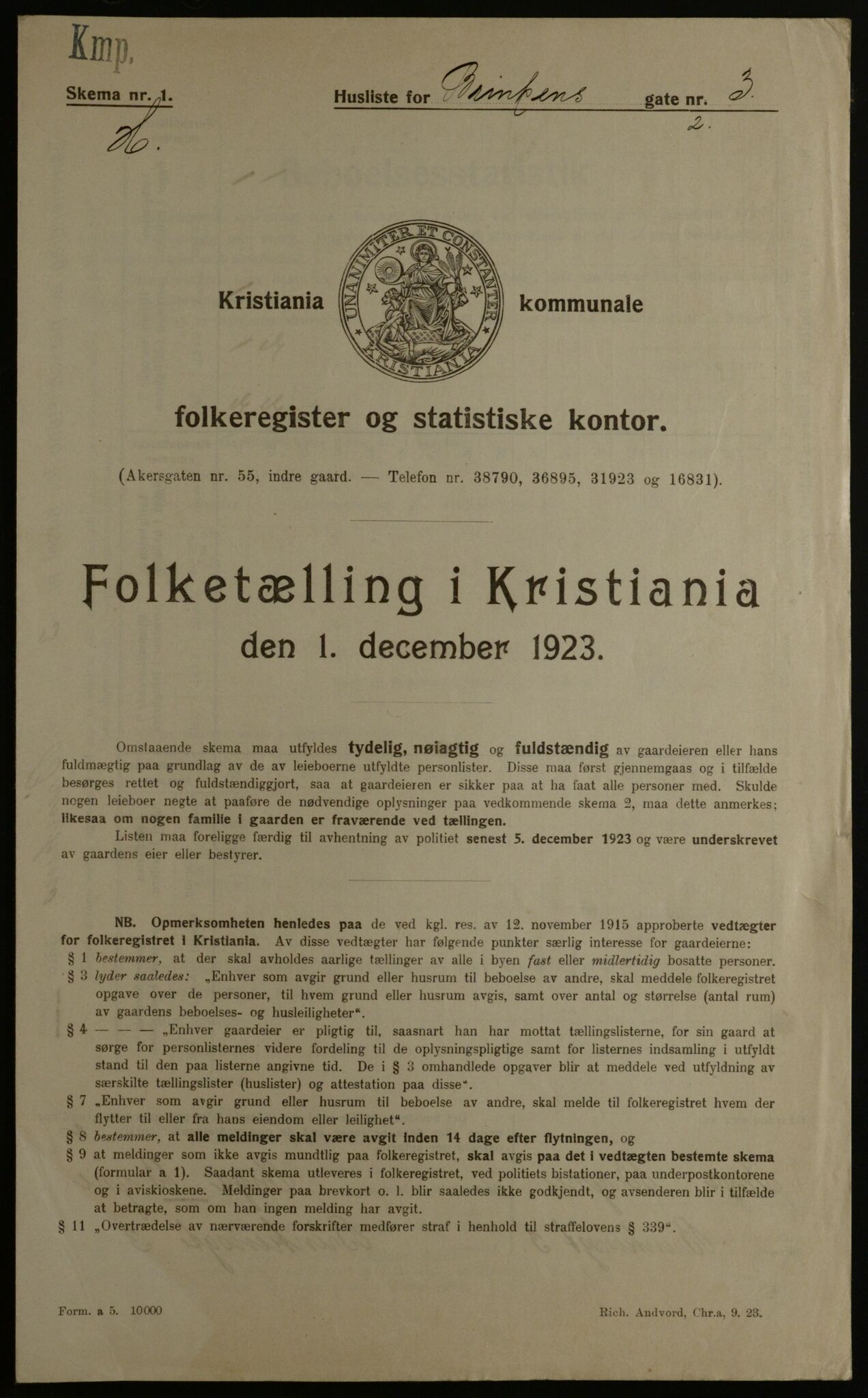 OBA, Kommunal folketelling 1.12.1923 for Kristiania, 1923, s. 9801