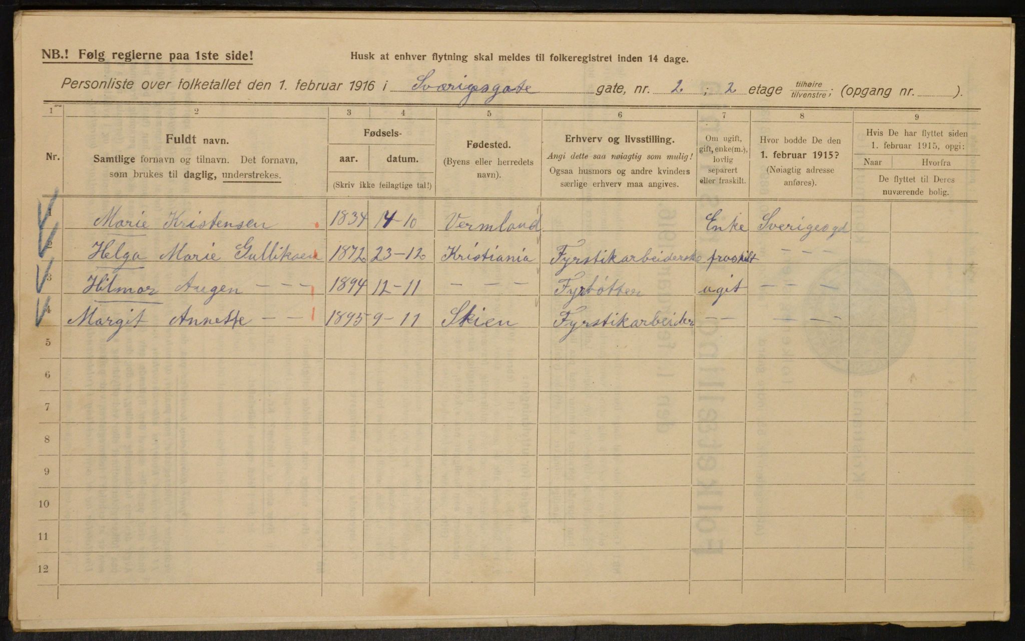 OBA, Kommunal folketelling 1.2.1916 for Kristiania, 1916, s. 108740