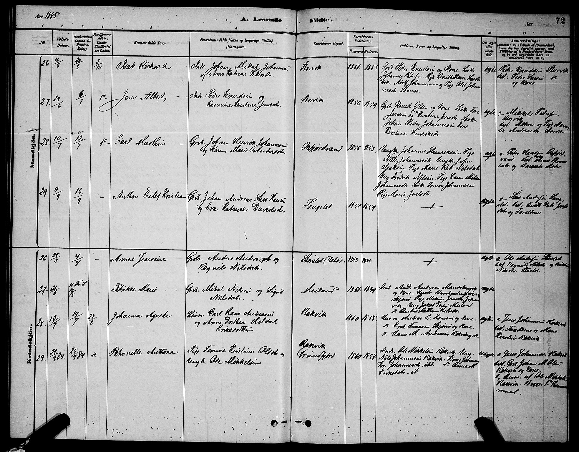 Skjervøy sokneprestkontor, AV/SATØ-S-1300/H/Ha/Hab/L0006klokker: Klokkerbok nr. 6, 1878-1888, s. 72