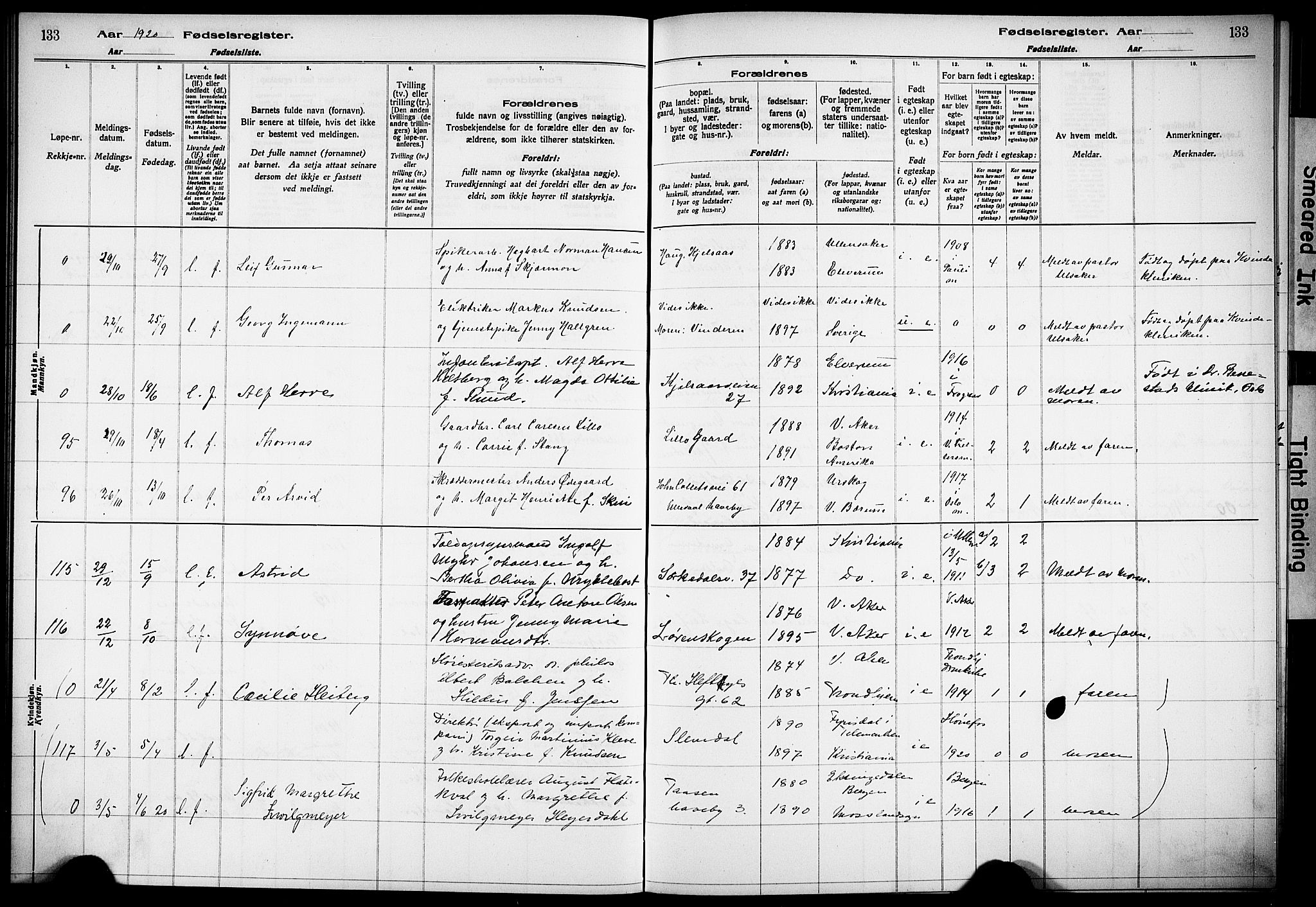 Vestre Aker prestekontor Kirkebøker, SAO/A-10025/J/Ja/L0001: Fødselsregister nr. 1, 1916-1922, s. 133