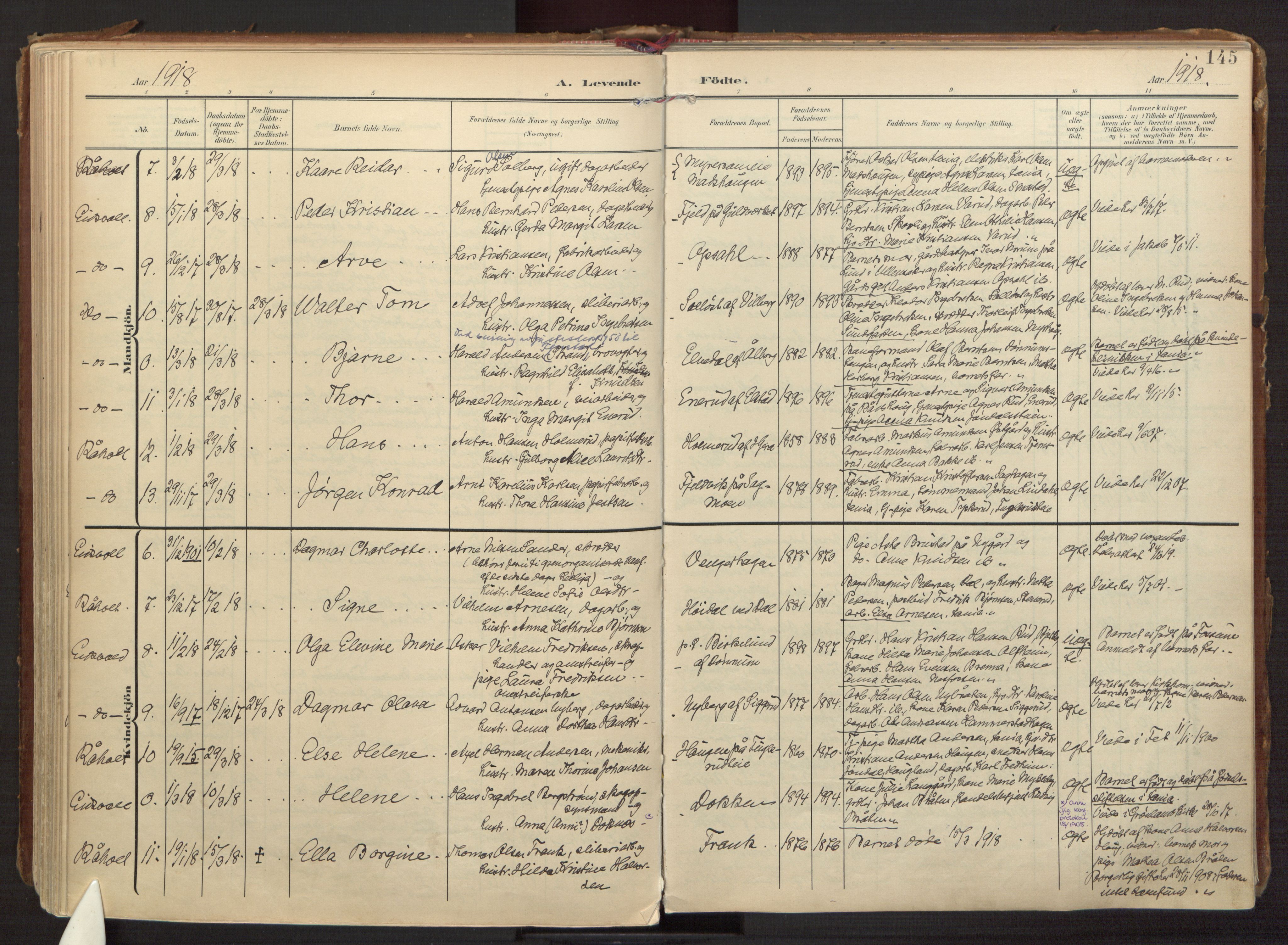 Eidsvoll prestekontor Kirkebøker, AV/SAO-A-10888/F/Fa/L0008: Ministerialbok nr. I 8, 1908-1920, s. 145
