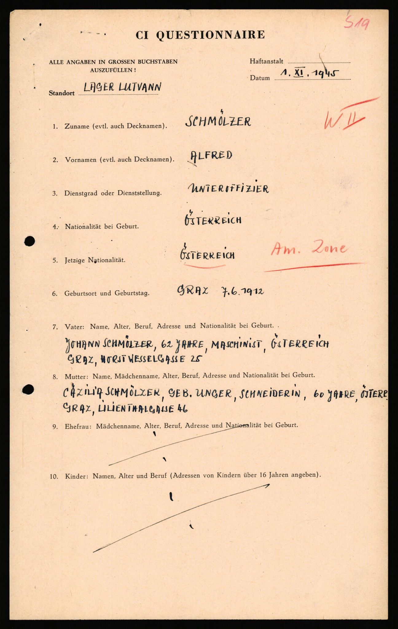 Forsvaret, Forsvarets overkommando II, AV/RA-RAFA-3915/D/Db/L0040: CI Questionaires. Tyske okkupasjonsstyrker i Norge. Østerrikere., 1945-1946, s. 184