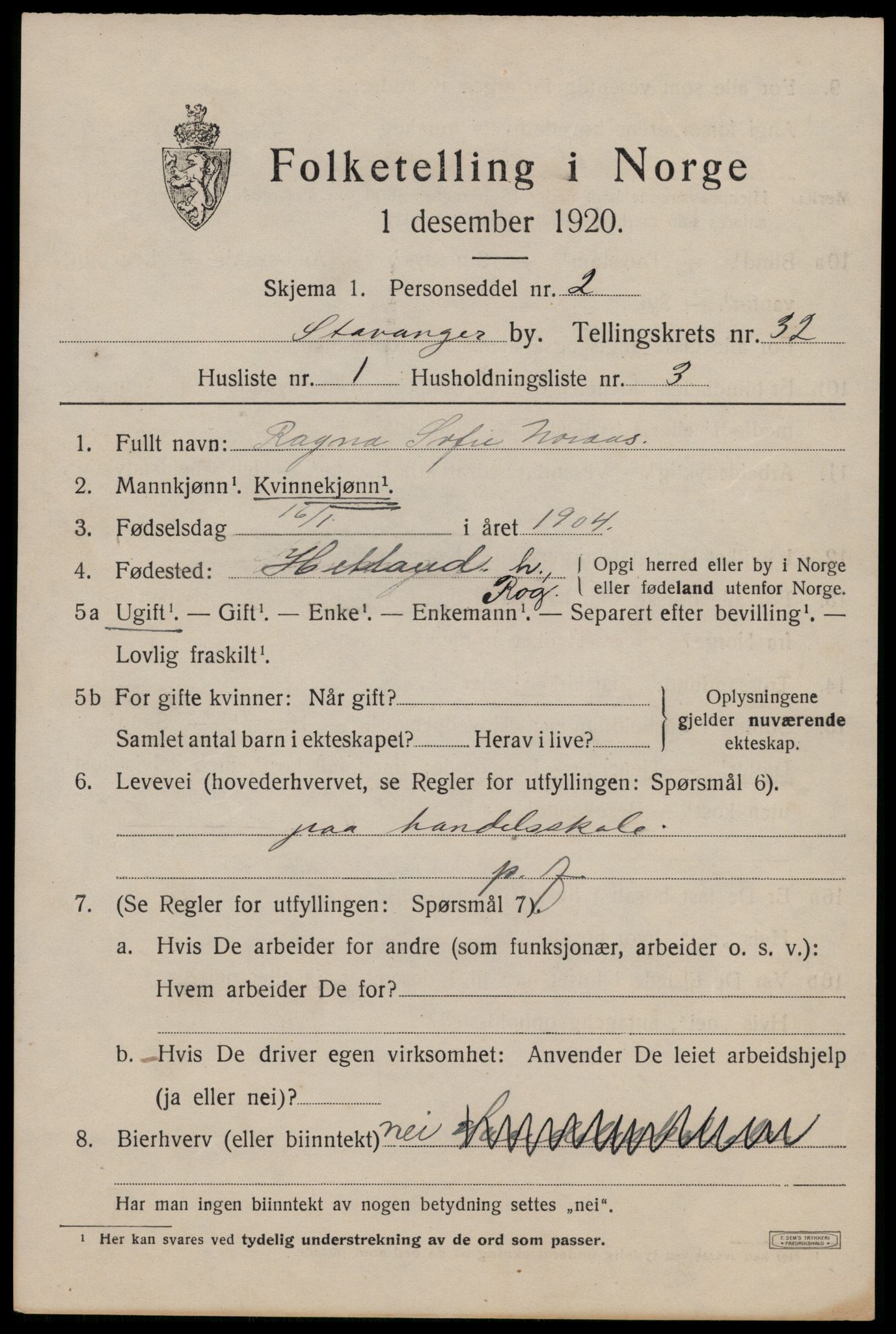 SAST, Folketelling 1920 for 1103 Stavanger kjøpstad, 1920, s. 88746