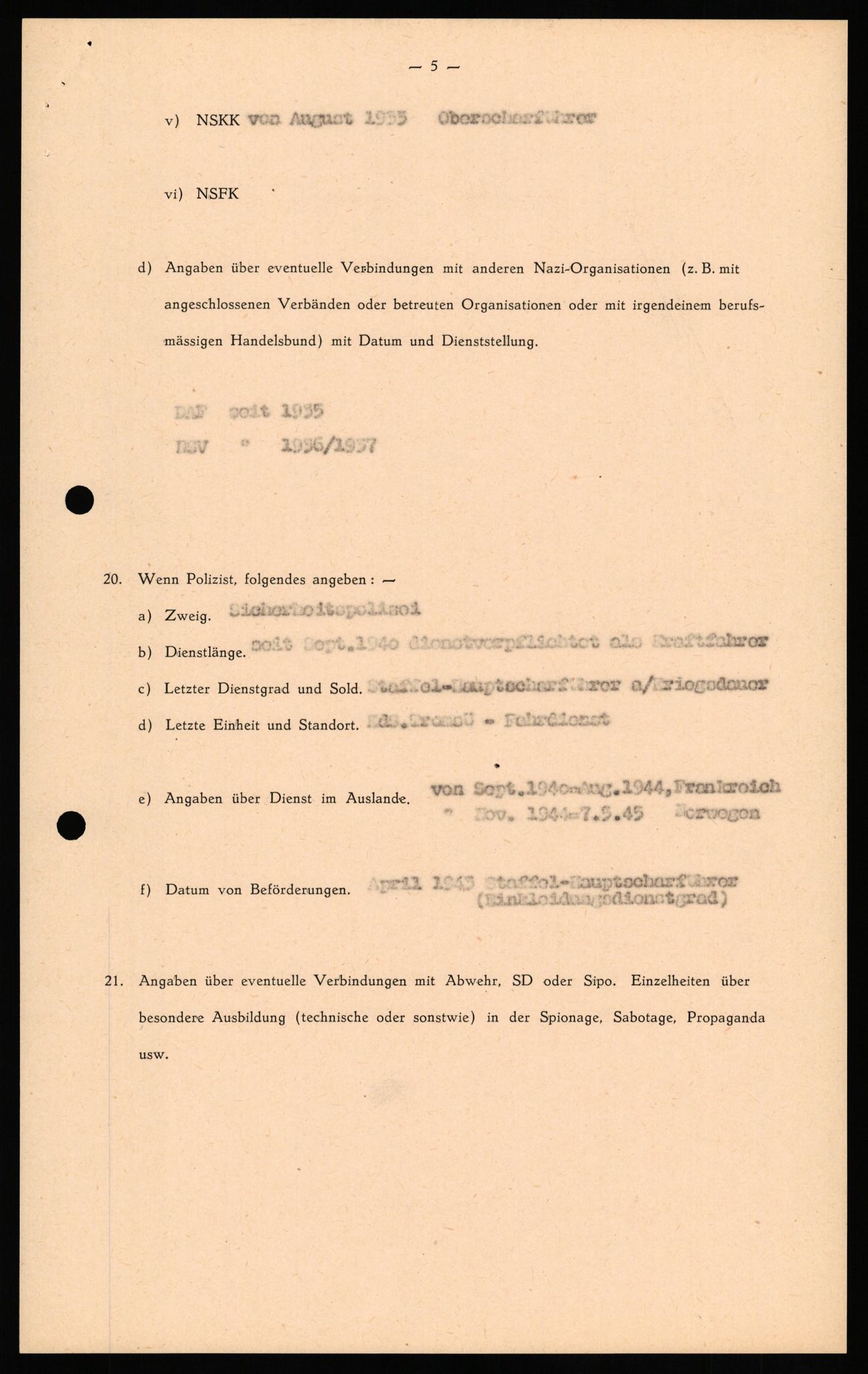 Forsvaret, Forsvarets overkommando II, AV/RA-RAFA-3915/D/Db/L0033: CI Questionaires. Tyske okkupasjonsstyrker i Norge. Tyskere., 1945-1946, s. 299