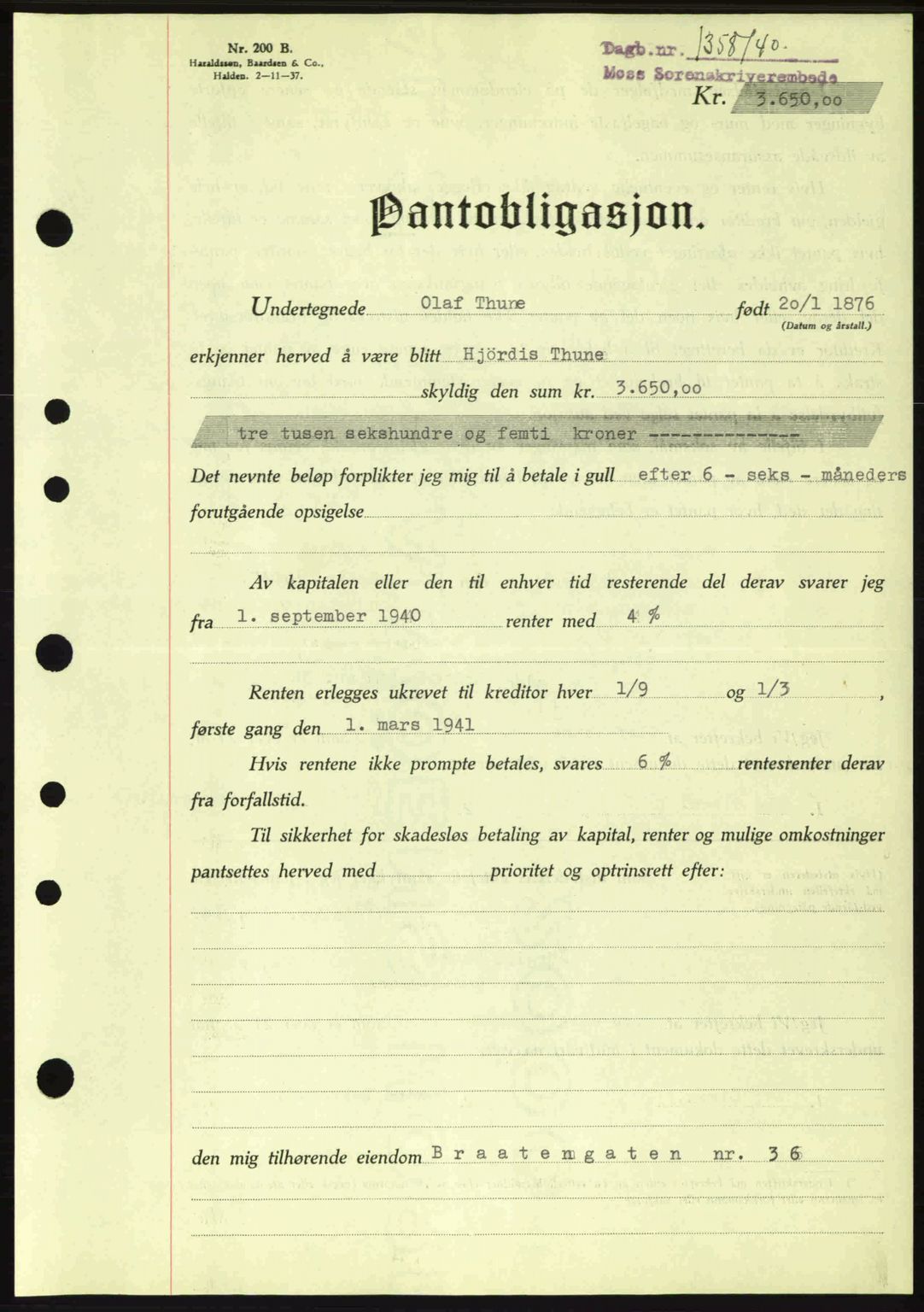 Moss sorenskriveri, SAO/A-10168: Pantebok nr. B10, 1940-1941, Dagboknr: 1348/1940