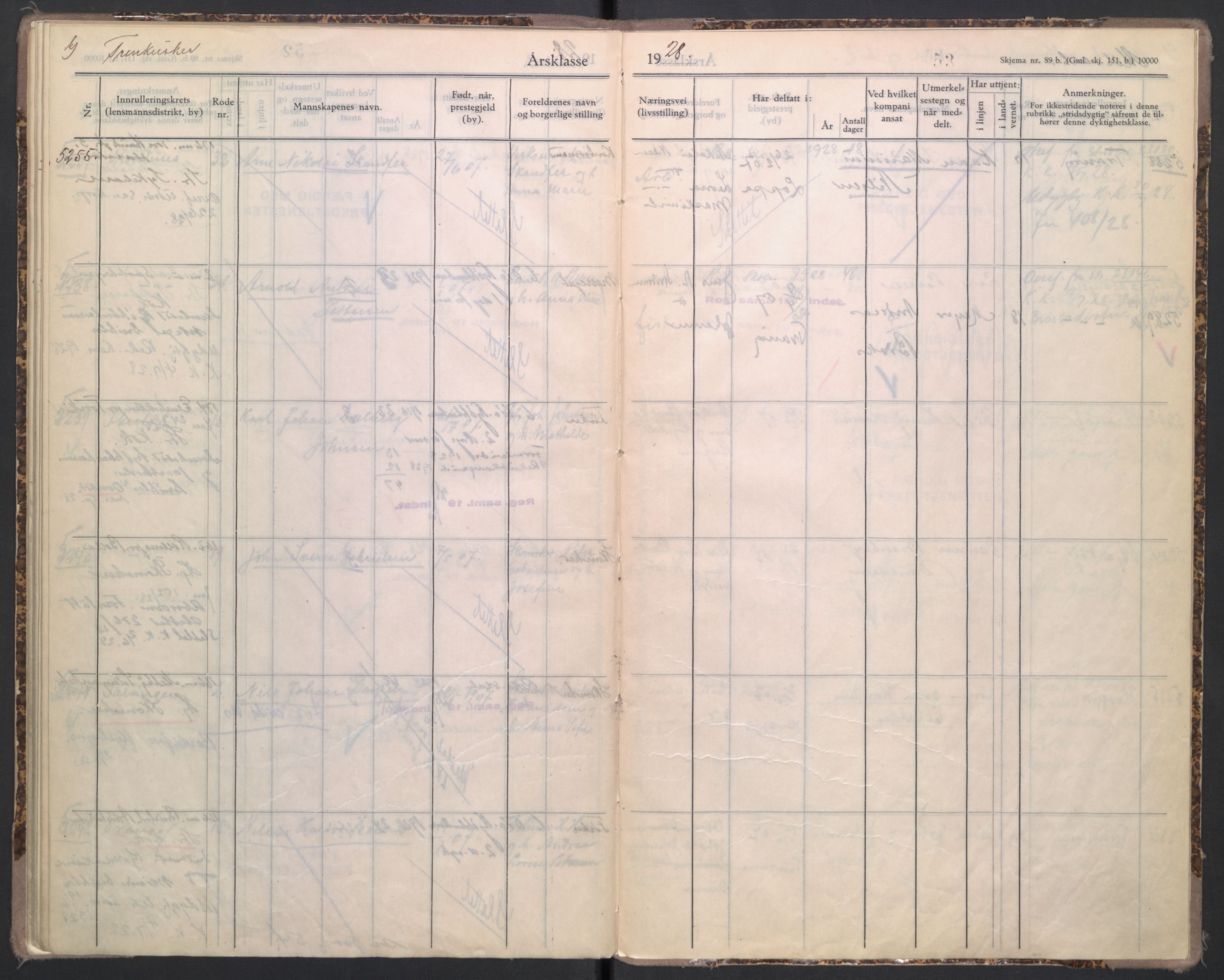 Forsvaret, Troms infanteriregiment nr. 16, AV/RA-RAFA-3146/P/Pa/L0004/0006: Ruller / Rulle for Trondenes bataljons menige mannskaper, årsklasse 1928, 1928, s. 53