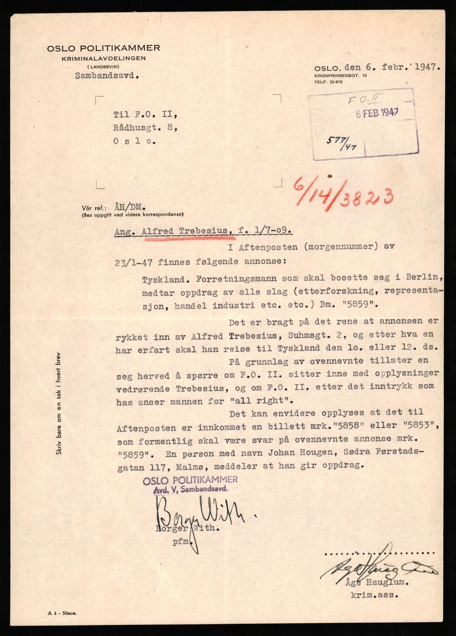 Forsvaret, Forsvarets overkommando II, AV/RA-RAFA-3915/D/Db/L0034: CI Questionaires. Tyske okkupasjonsstyrker i Norge. Tyskere., 1945-1946, s. 42