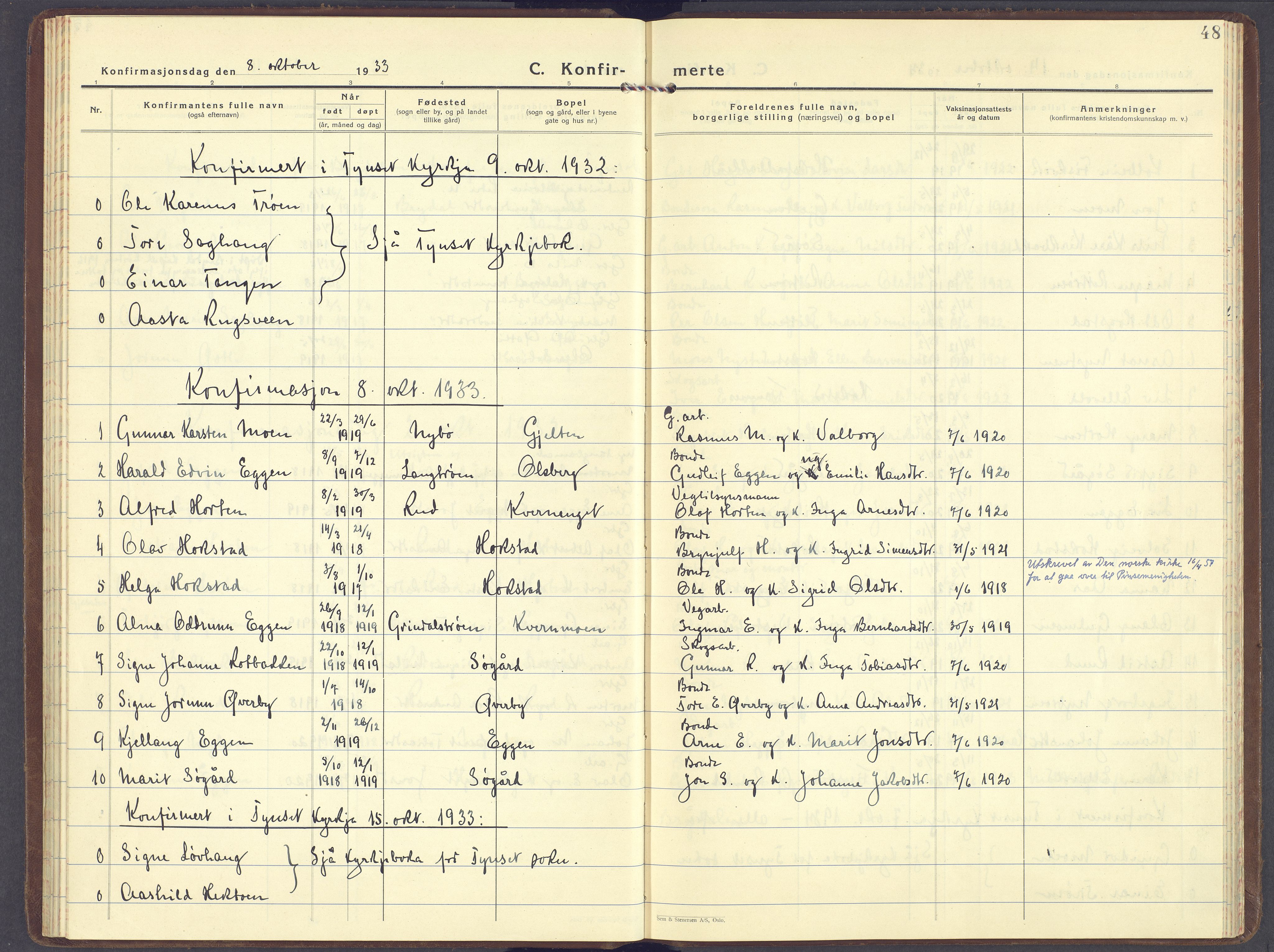 Tynset prestekontor, AV/SAH-PREST-058/H/Ha/Haa/L0029: Ministerialbok nr. 29, 1930-1946, s. 48