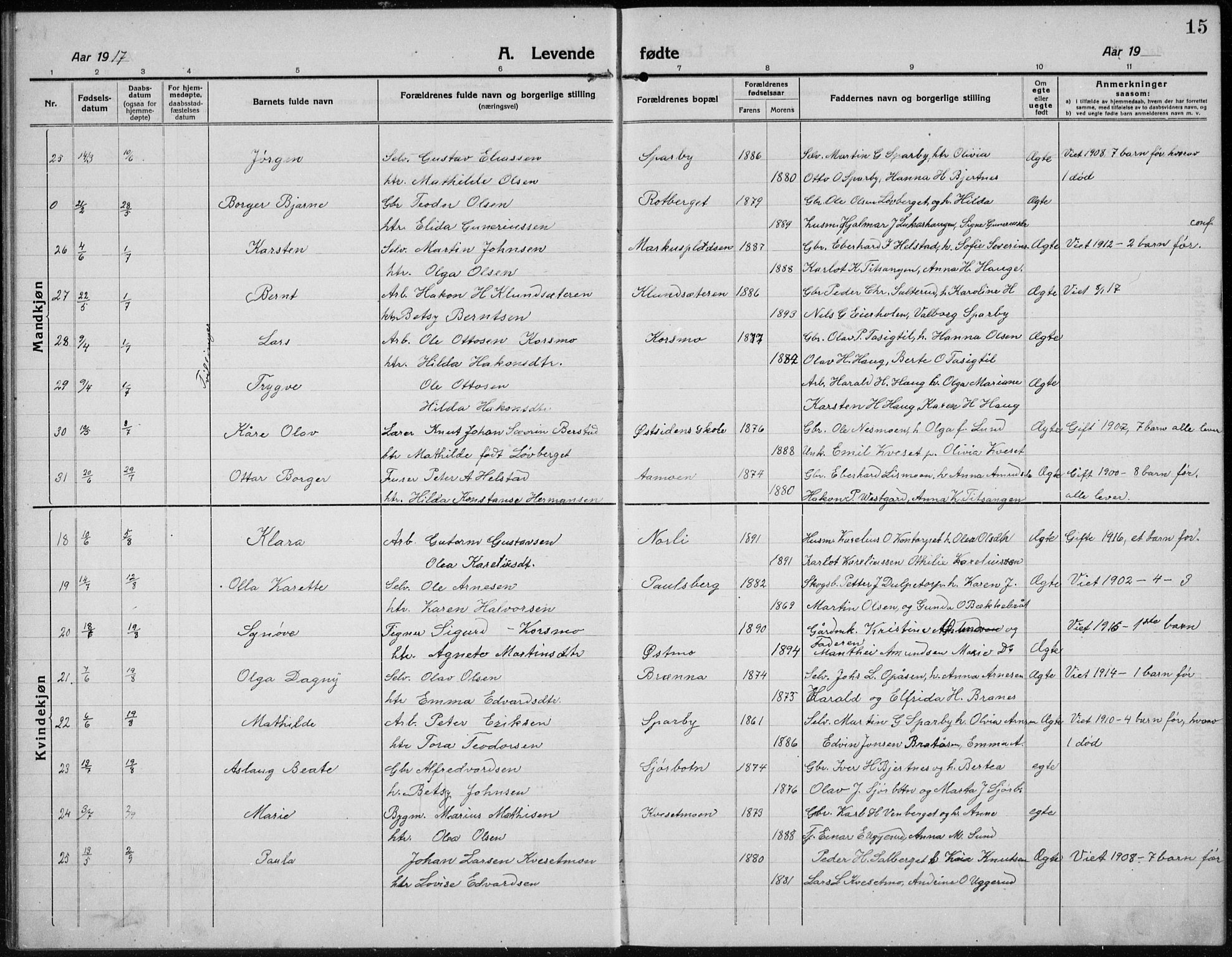 Hof prestekontor, AV/SAH-PREST-038/H/Ha/Hab/L0002: Klokkerbok nr. 2, 1915-1934, s. 15