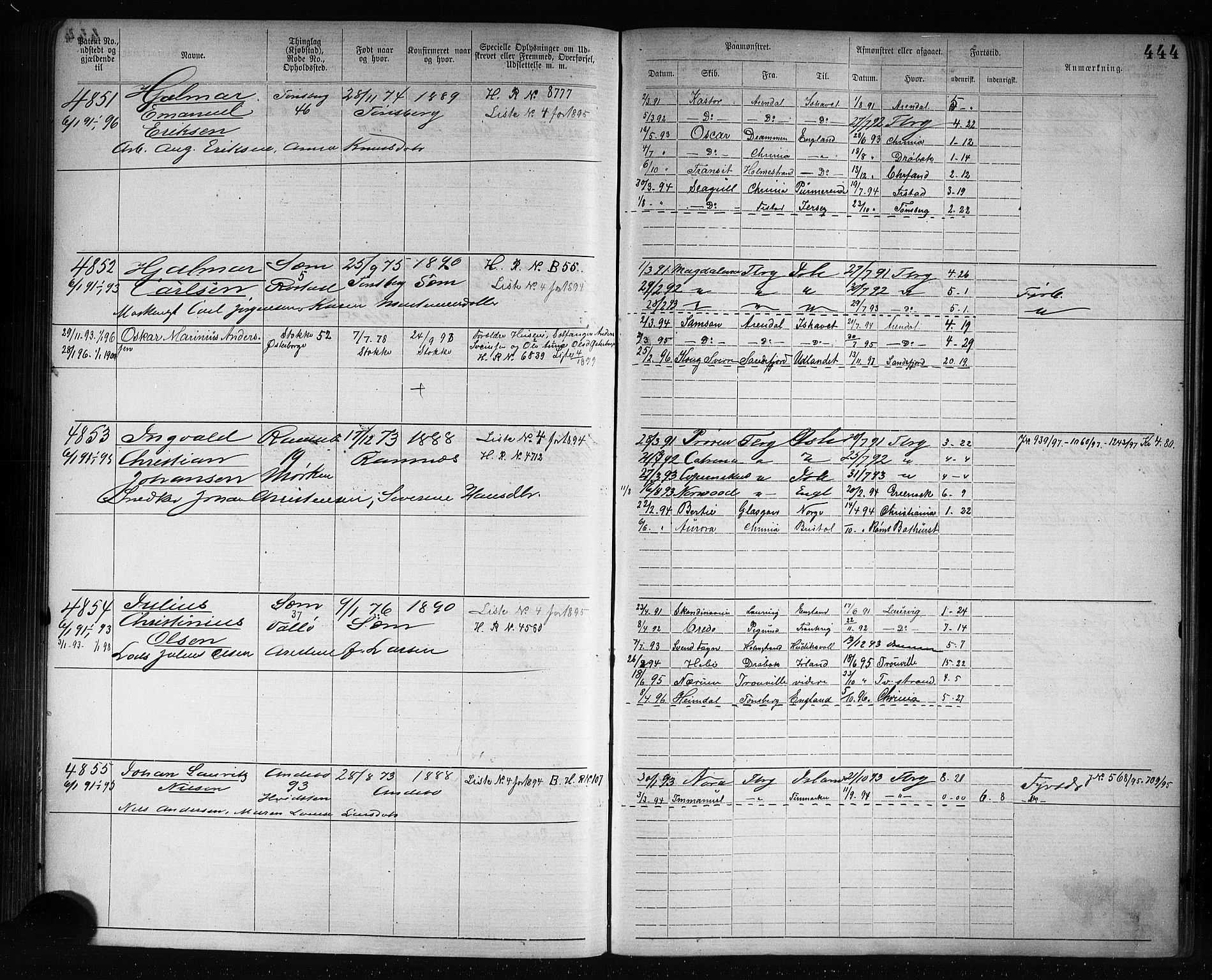 Tønsberg innrulleringskontor, AV/SAKO-A-786/F/Fb/L0007: Annotasjonsrulle Patent nr. 2636-5150, 1881-1892, s. 445