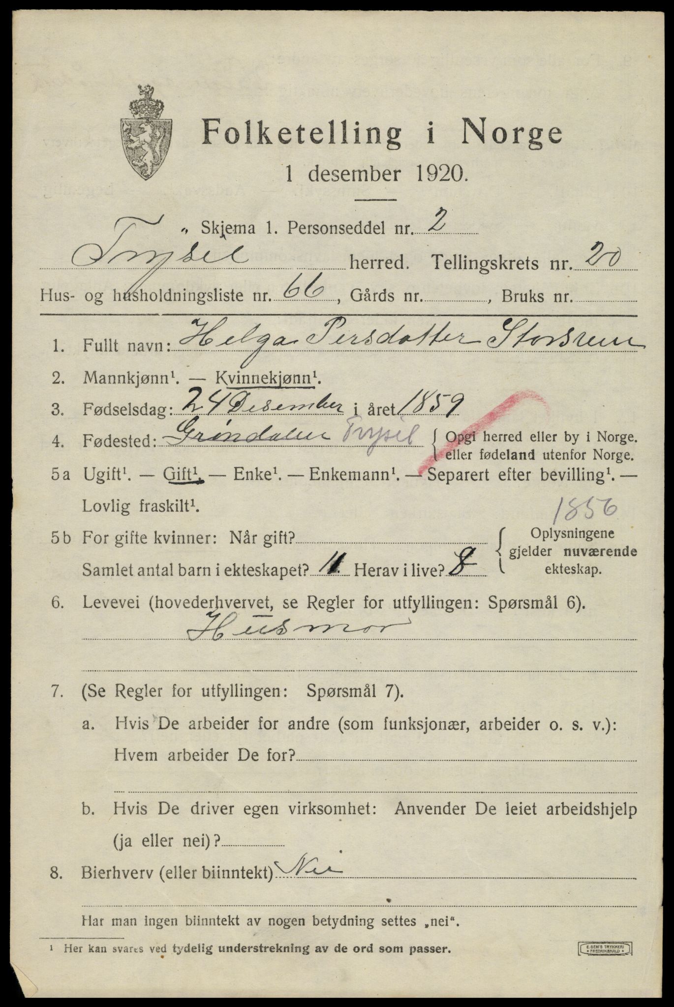 SAH, Folketelling 1920 for 0428 Trysil herred, 1920, s. 13747