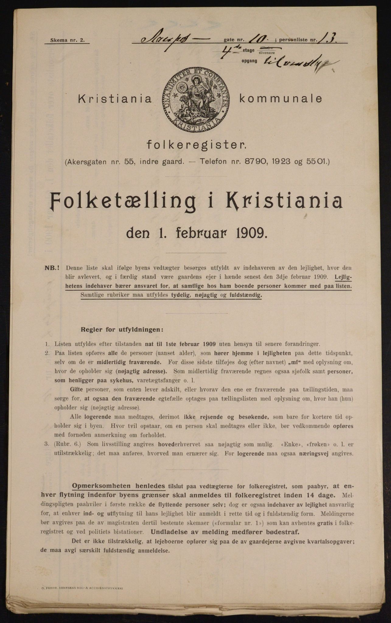 OBA, Kommunal folketelling 1.2.1909 for Kristiania kjøpstad, 1909, s. 2092