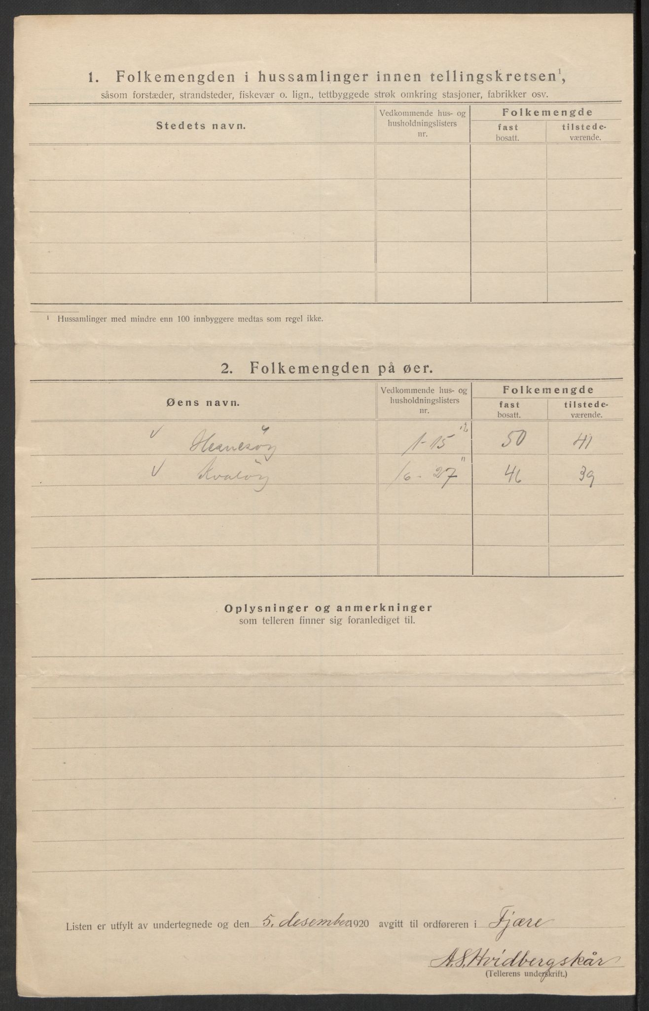 SAK, Folketelling 1920 for 0923 Fjære herred, 1920, s. 47