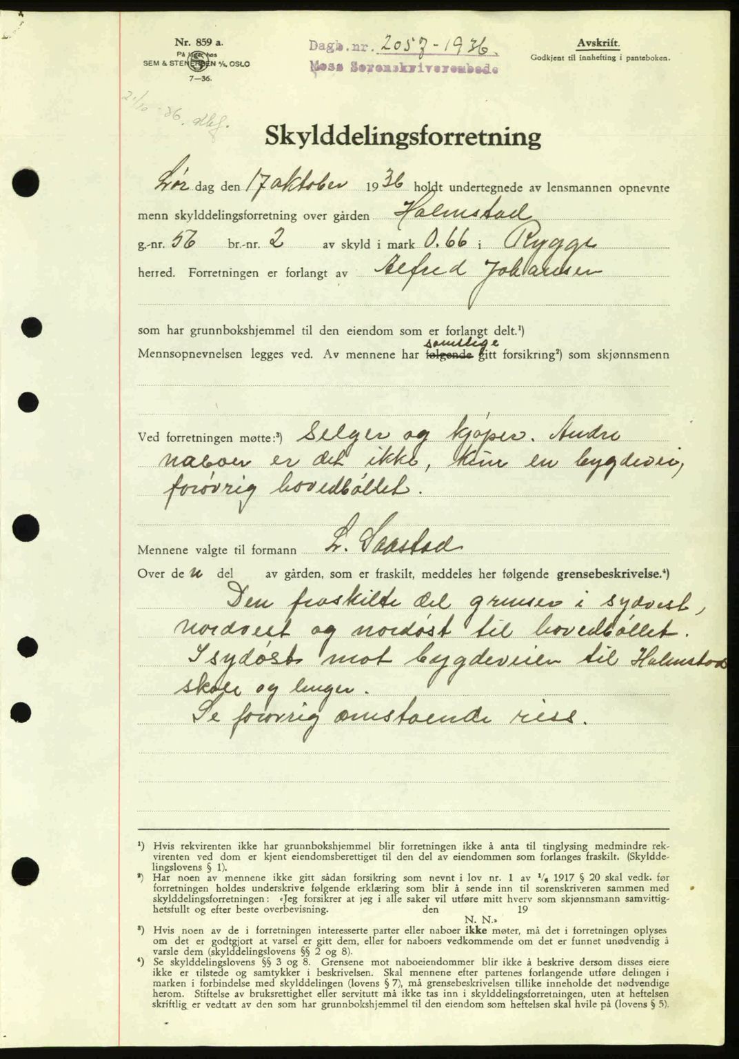 Moss sorenskriveri, SAO/A-10168: Pantebok nr. A2, 1936-1937, Dagboknr: 2057/1936