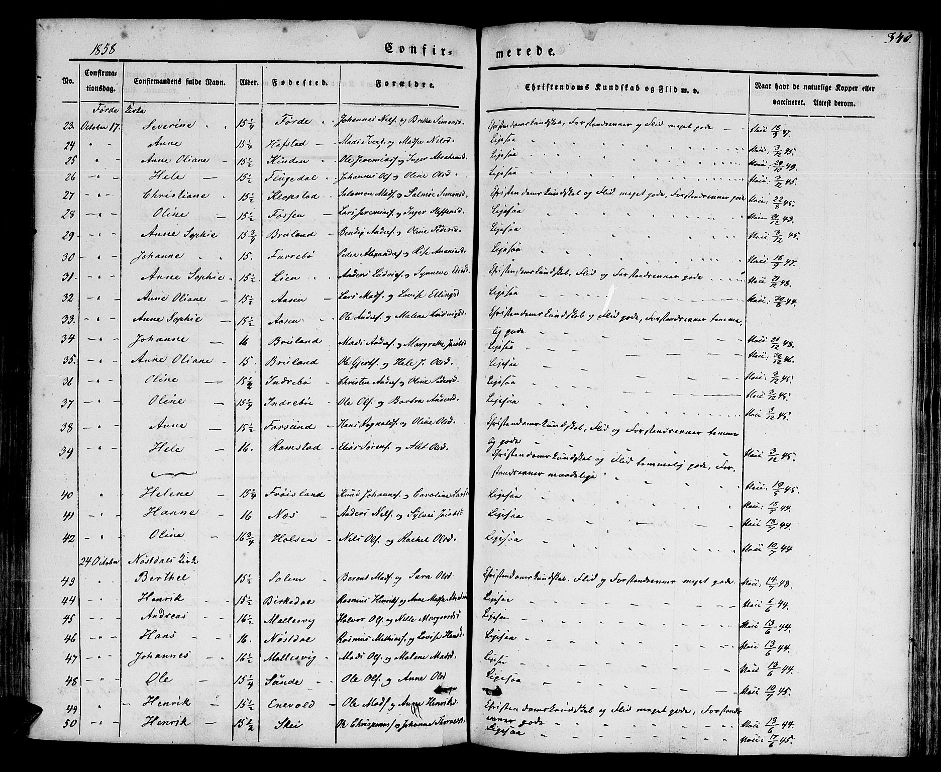Førde sokneprestembete, SAB/A-79901/H/Haa/Haaa/L0007: Ministerialbok nr. A 7, 1843-1860, s. 340