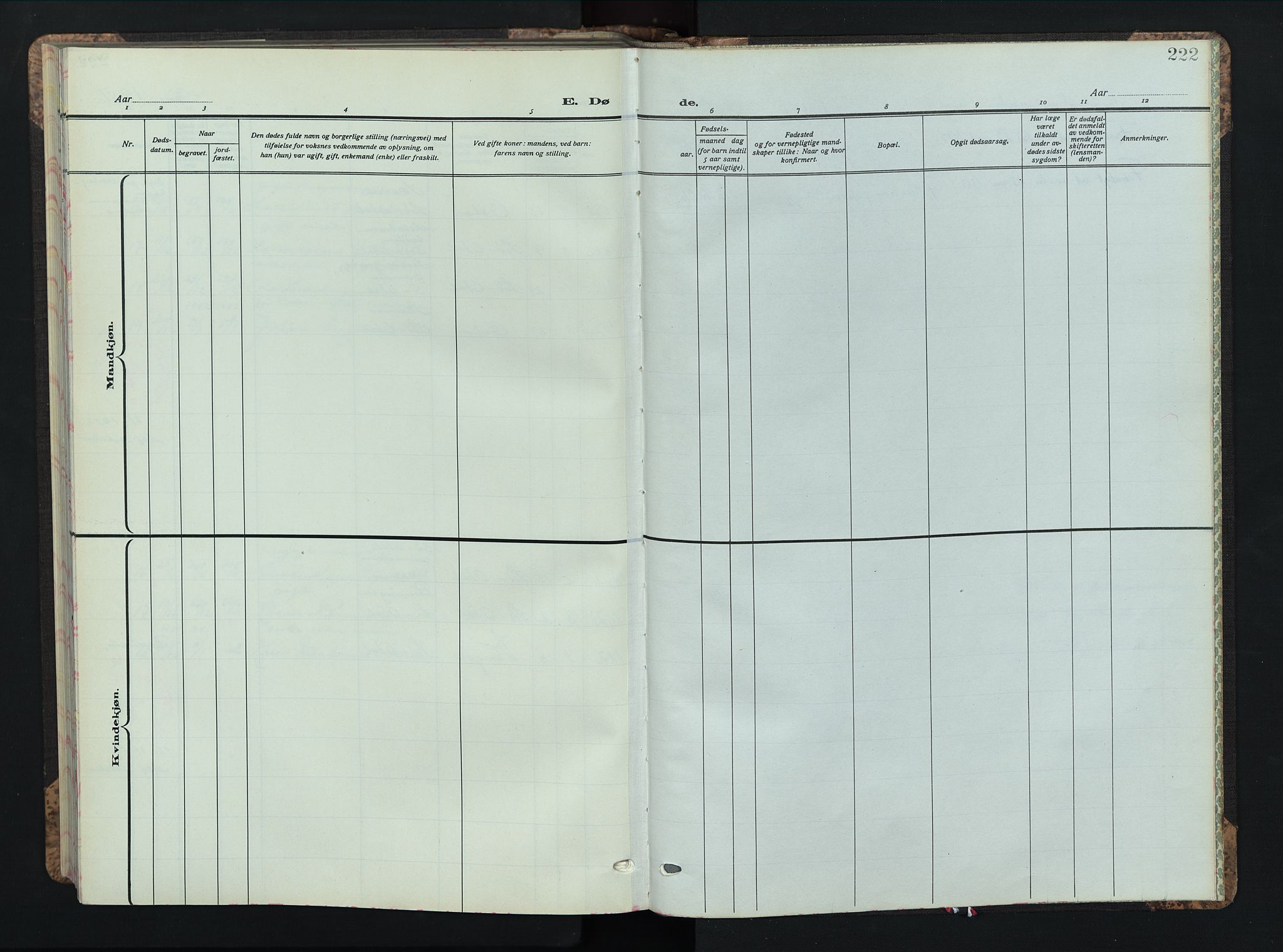 Sør-Odal prestekontor, AV/SAH-PREST-030/H/Ha/Hab/L0013: Klokkerbok nr. 13, 1933-1951, s. 222