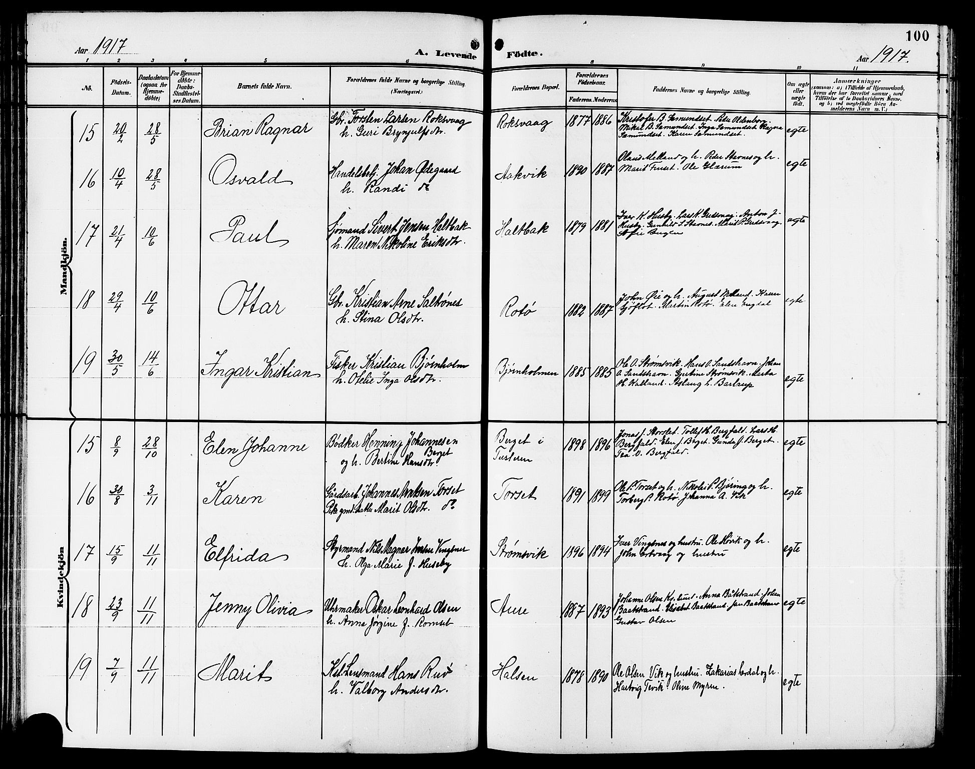 Ministerialprotokoller, klokkerbøker og fødselsregistre - Møre og Romsdal, AV/SAT-A-1454/578/L0910: Klokkerbok nr. 578C03, 1900-1921, s. 100