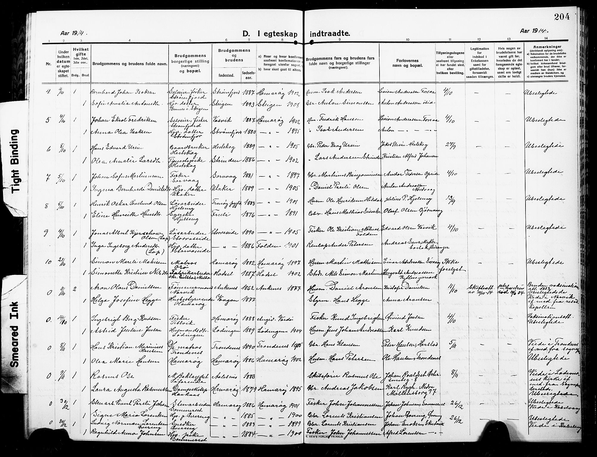 Ministerialprotokoller, klokkerbøker og fødselsregistre - Nordland, AV/SAT-A-1459/859/L0861: Klokkerbok nr. 859C07, 1910-1925, s. 204