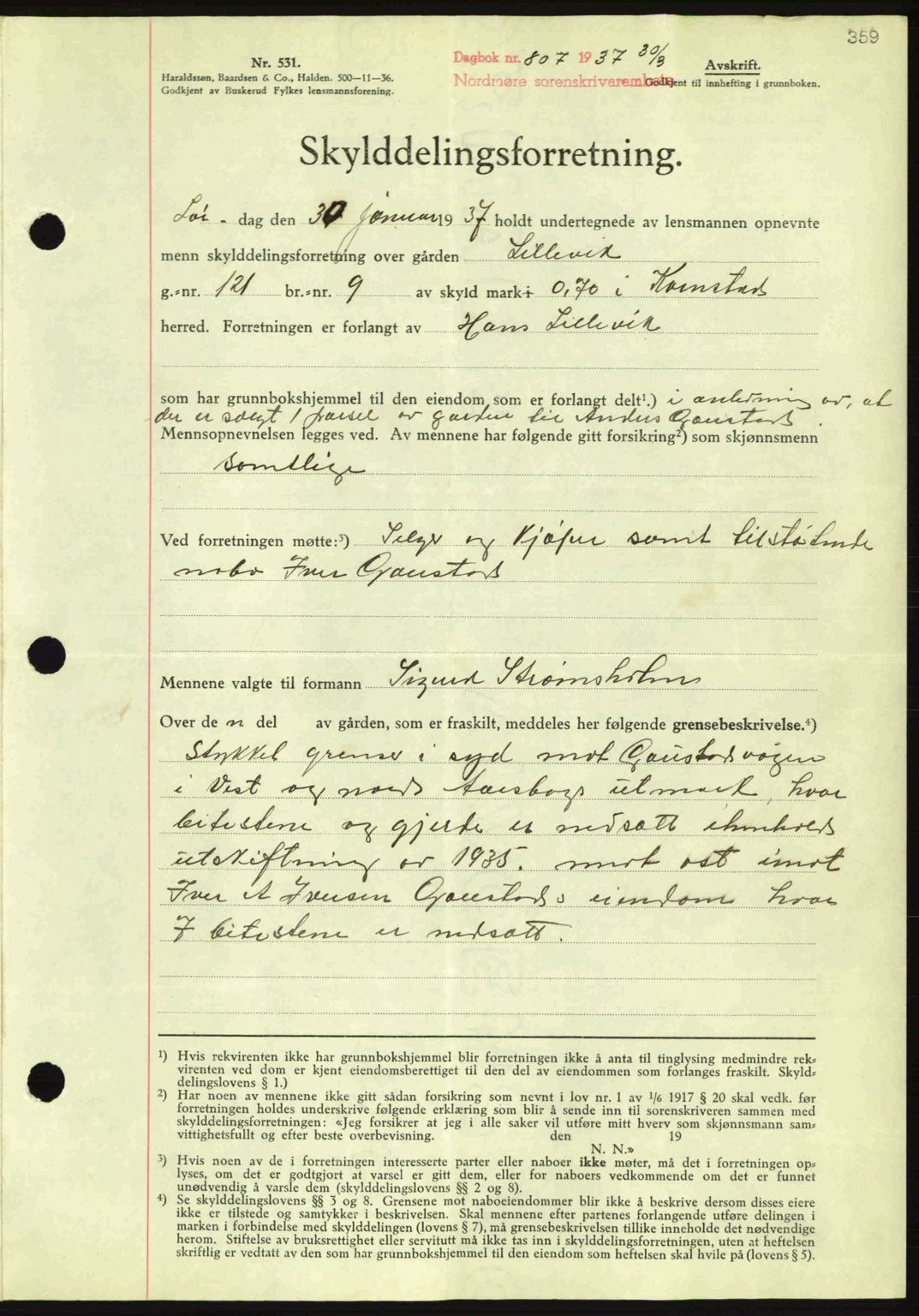 Nordmøre sorenskriveri, SAT/A-4132/1/2/2Ca: Pantebok nr. A81, 1937-1937, Dagboknr: 807/1937