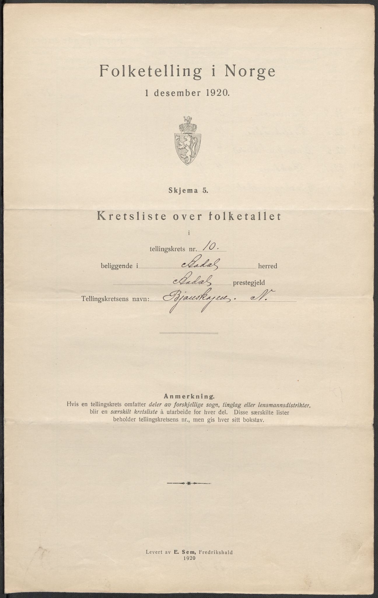 SAKO, Folketelling 1920 for 0614 Ådal herred, 1920, s. 39