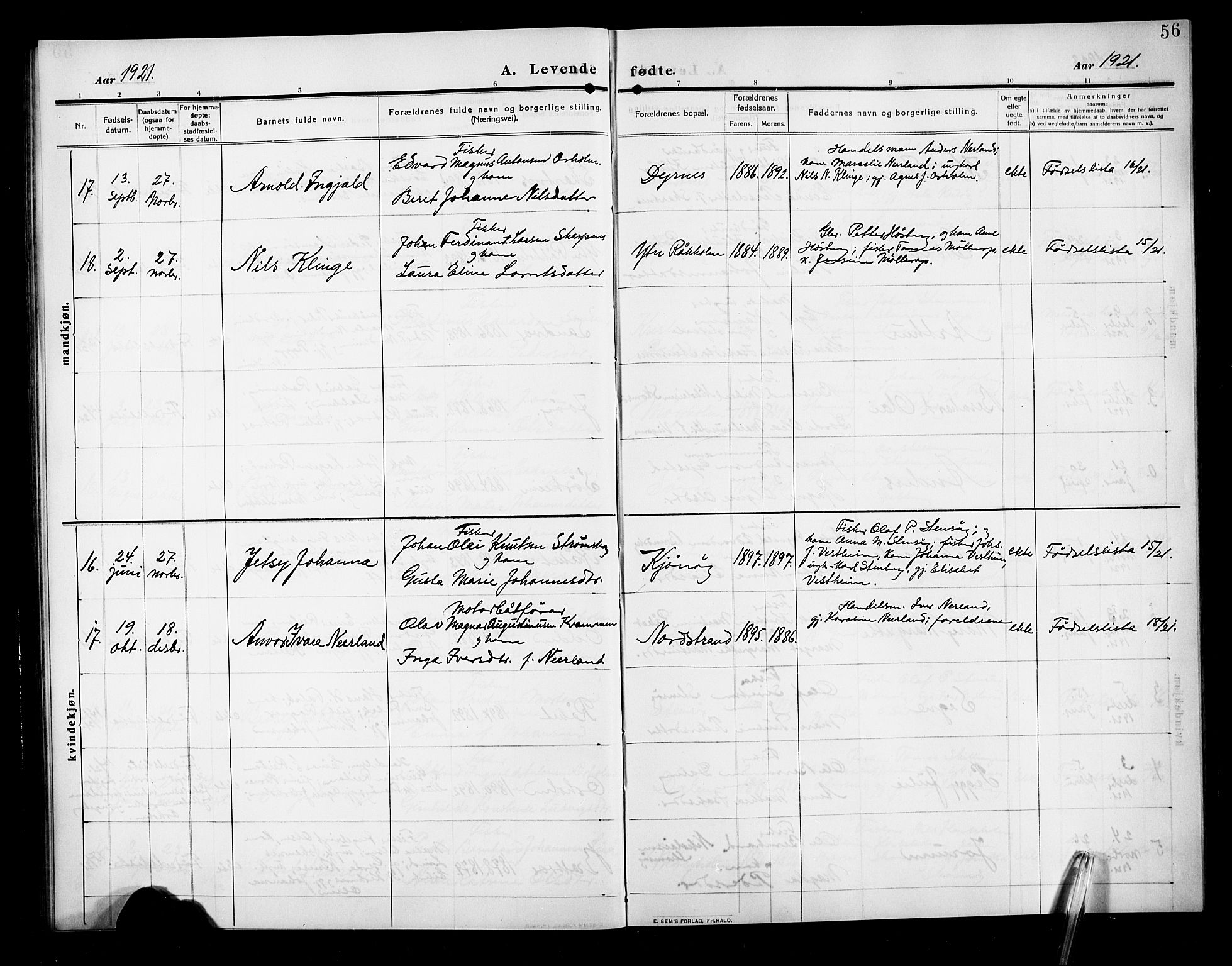 Ministerialprotokoller, klokkerbøker og fødselsregistre - Møre og Romsdal, AV/SAT-A-1454/582/L0949: Klokkerbok nr. 582C01, 1909-1925, s. 56