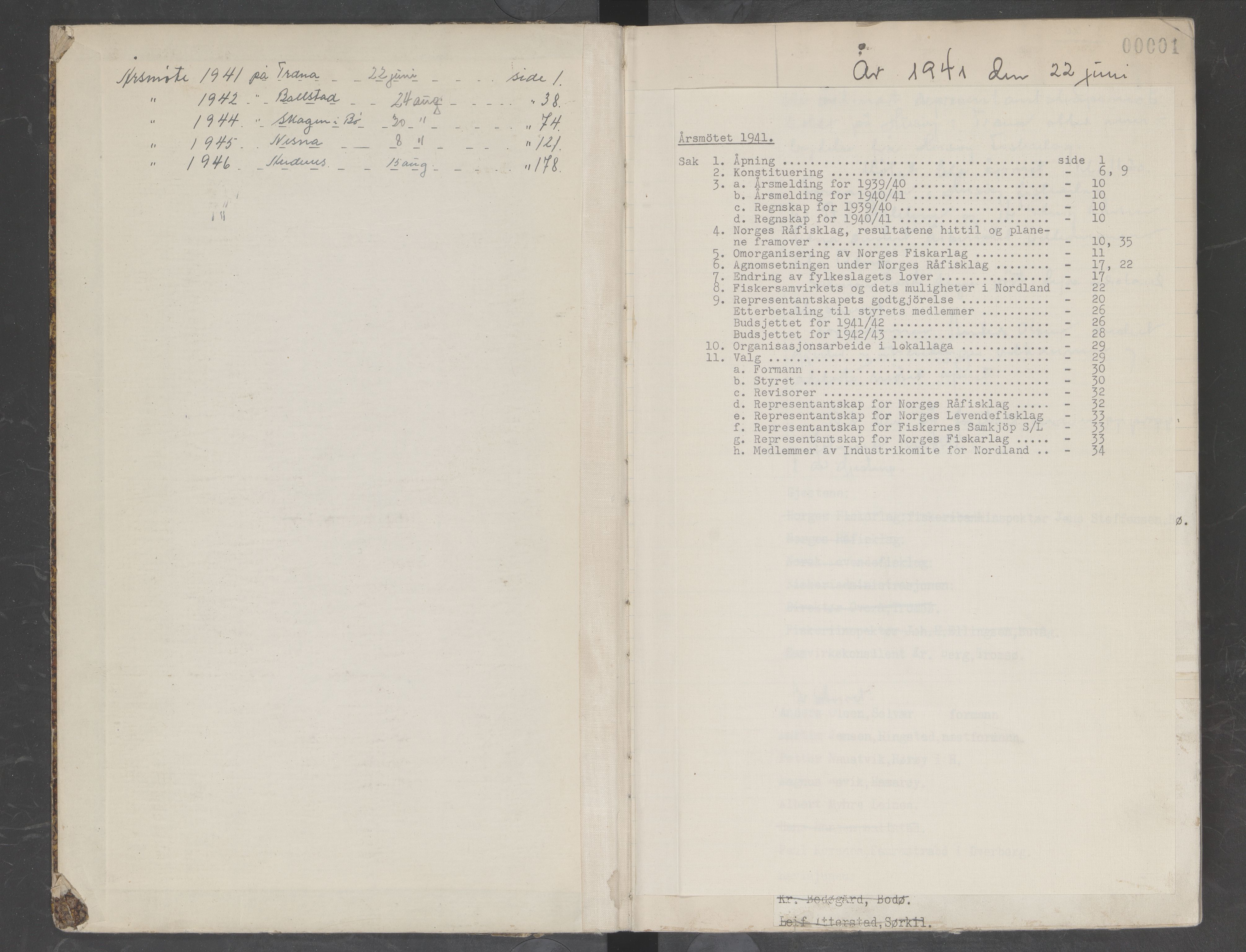 Nordland Fylkes Fiskarlag, AIN/NA024/100/L0004: Årsmøteprotokoll for Nordland Fylkes Fiskarlag, 1941-1946