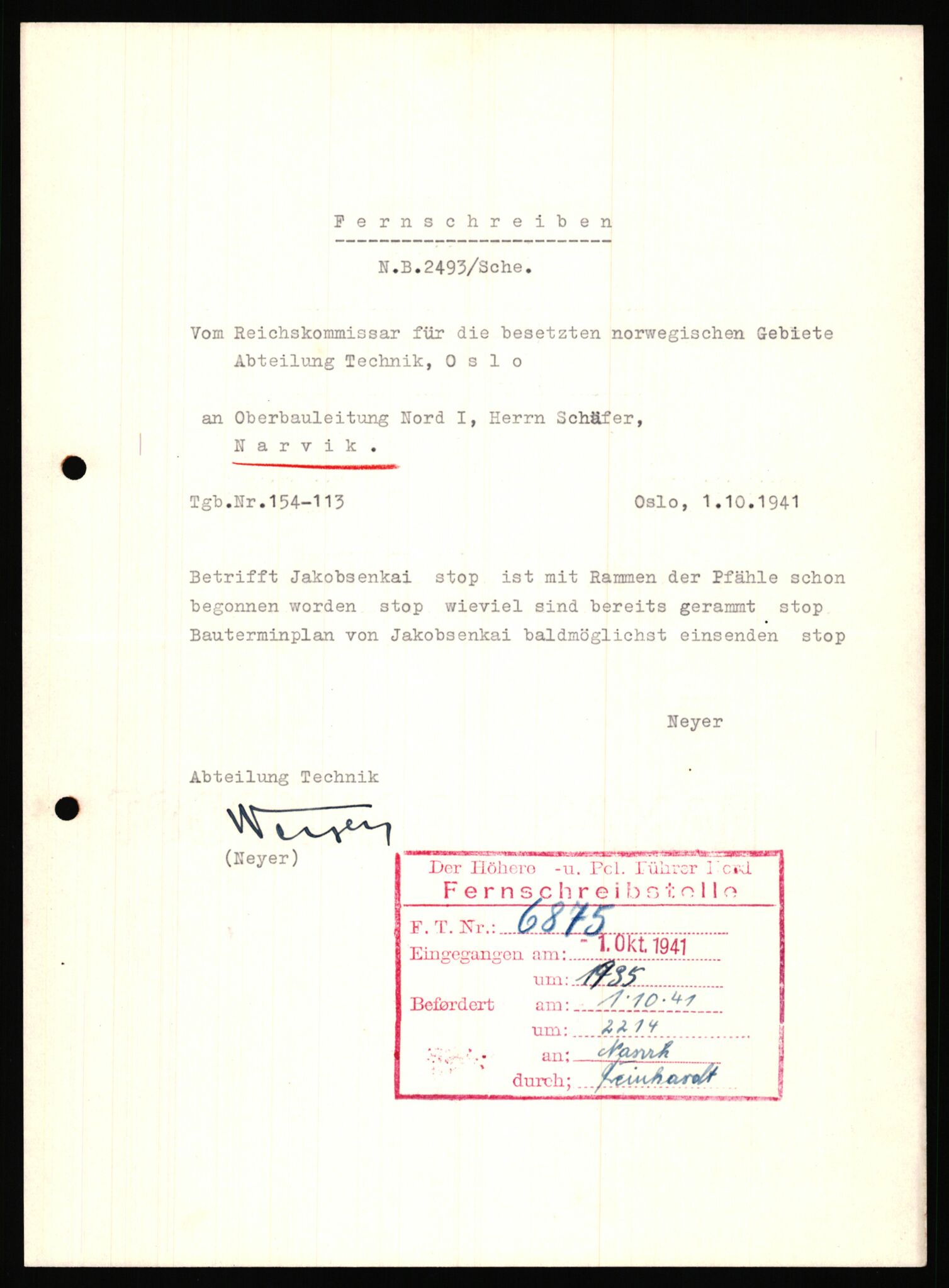 Tyske arkiver, Organisation Todt (OT), Einsatzgruppe Wiking, AV/RA-RAFA-2188/2/B/Bb/L0006: Korrespondanse med Kriegsmarine, 1940-1941, s. 33