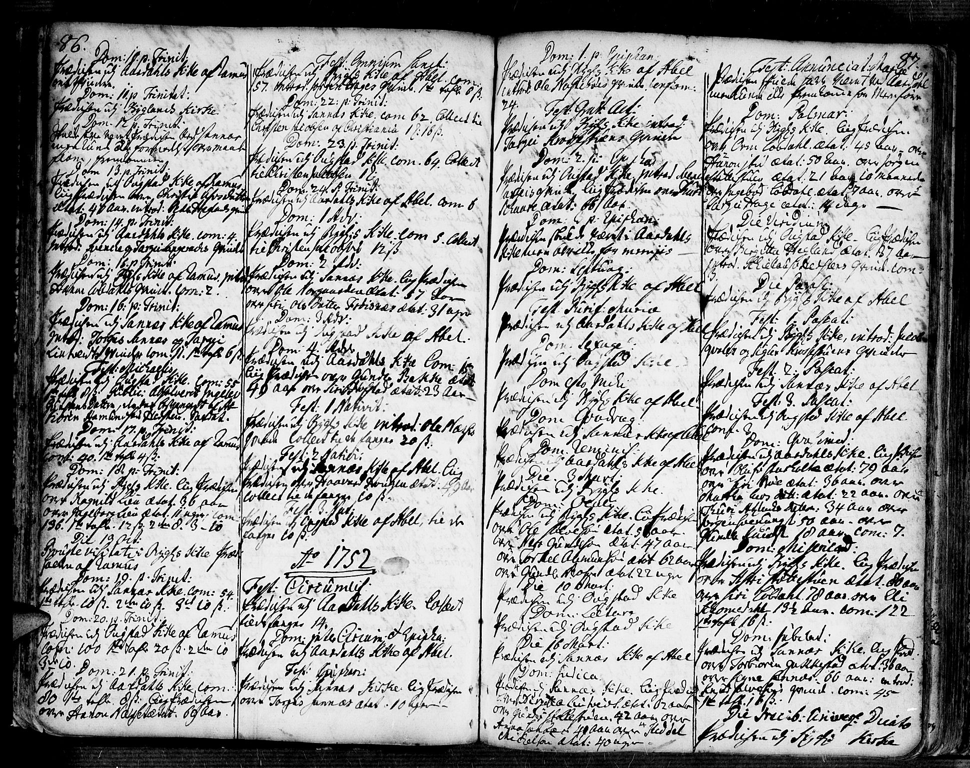 Bygland sokneprestkontor, AV/SAK-1111-0006/F/Fa/Fab/L0001: Ministerialbok nr. A 1, 1725-1766, s. 86-87